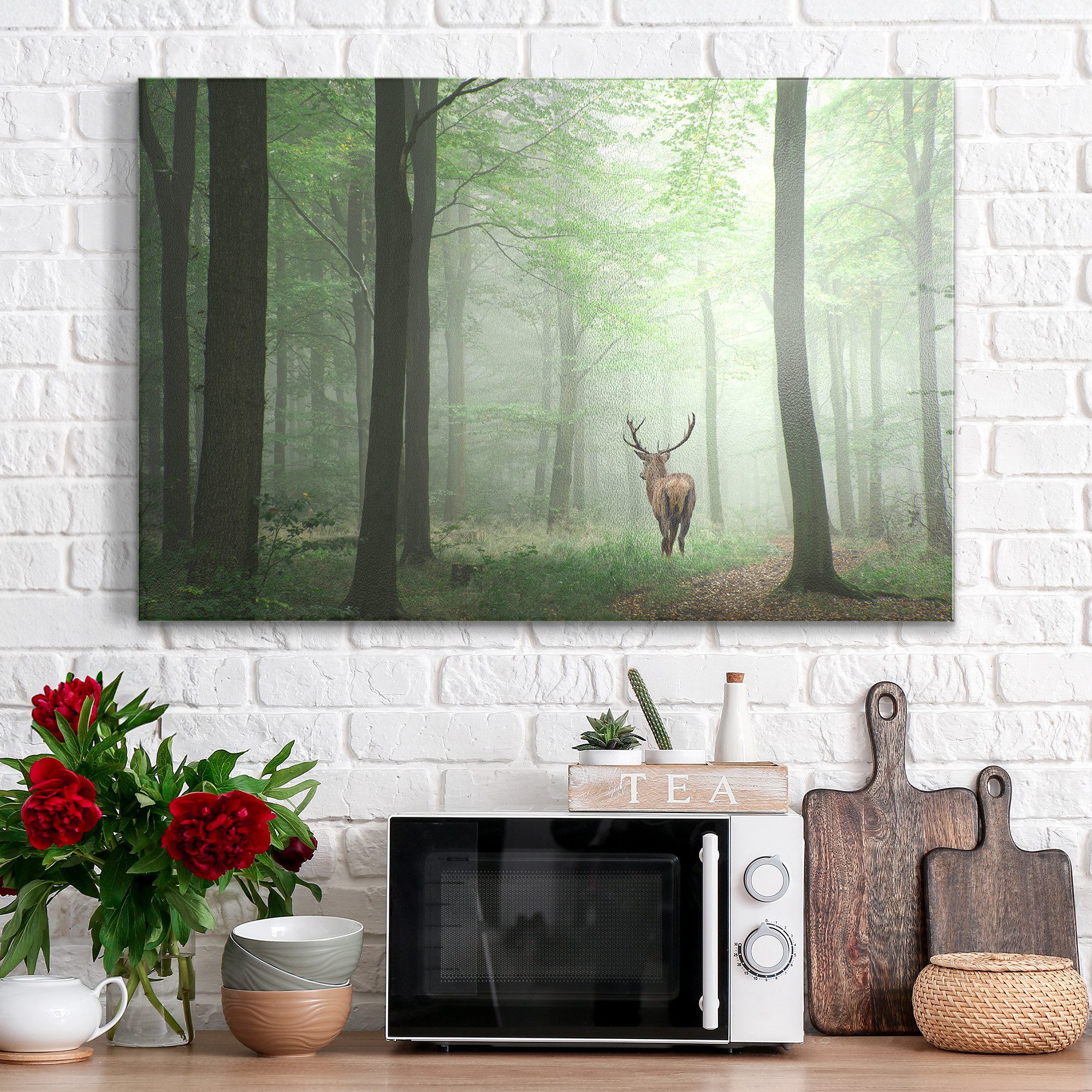 DEQORI Magnettafel 'Hirsch zwischen Bäumen', Metall Whiteboard für alle Magnete, Magnetboard magnetisch