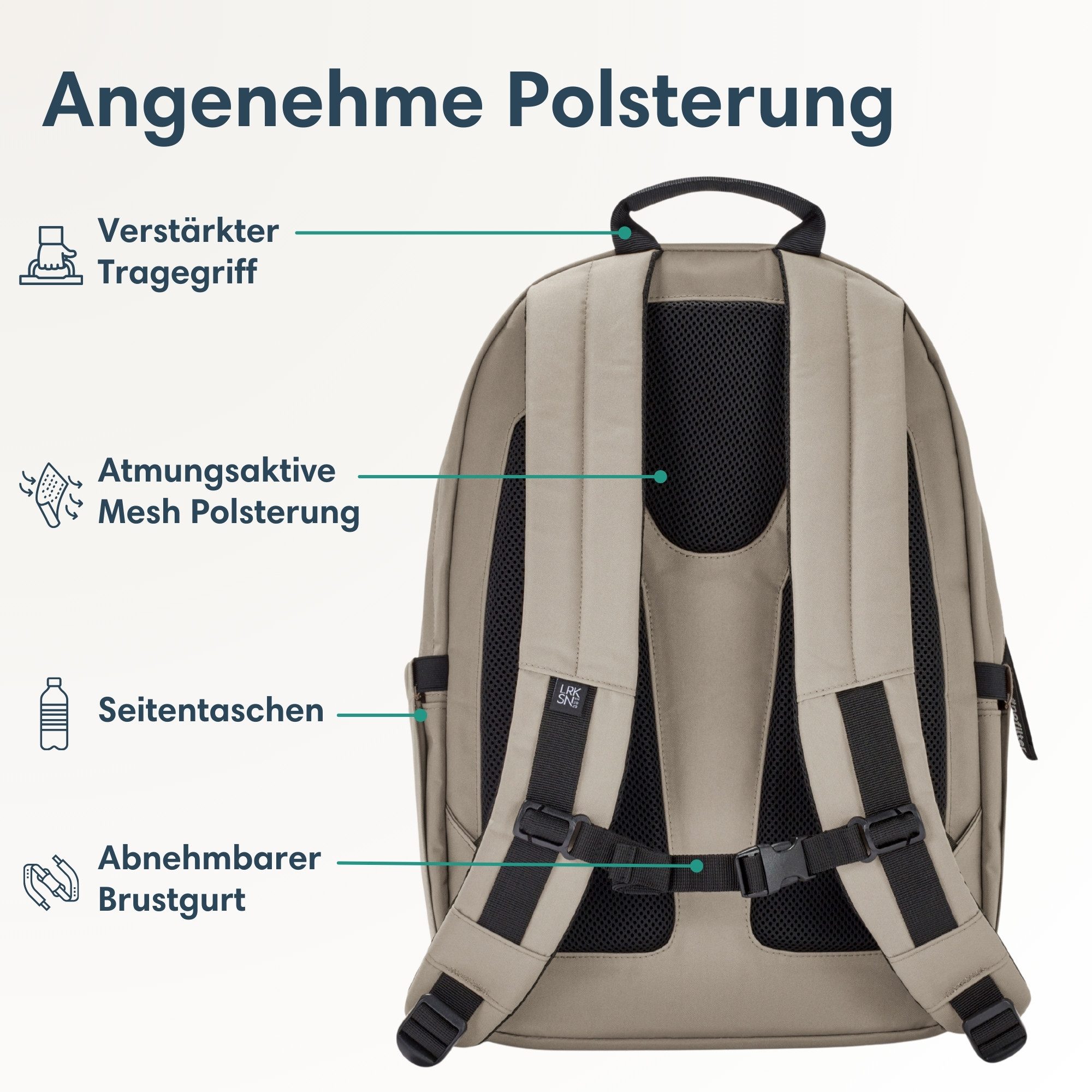 LARKSON Schulrucksack No 3 Advanced Rucksack für Schule, Mädchen Jungen (1-tlg), 3 Hauptfächer, Seitentasche, Laptopfach, Wasserabweisend – Bild 4 von 5