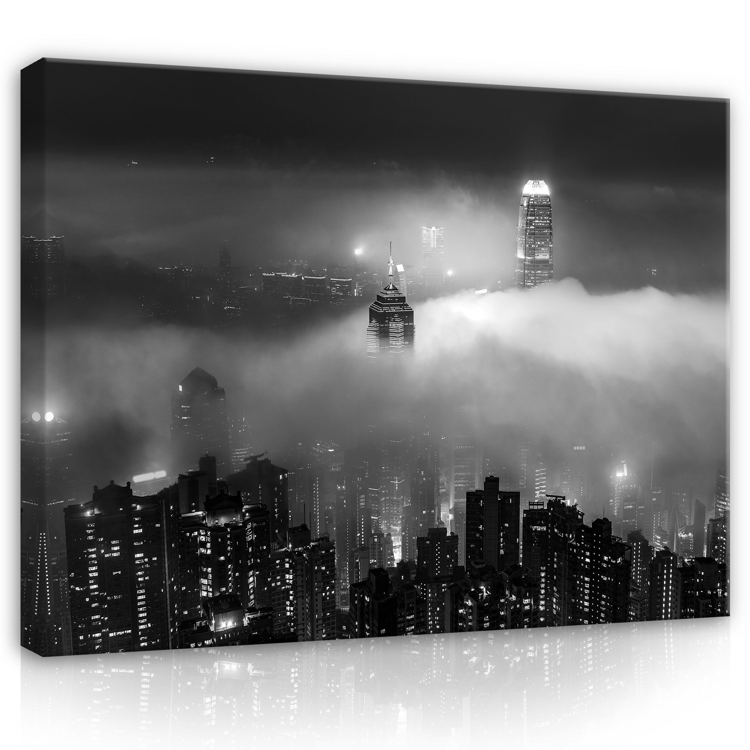 Wallarena Leinwandbild New York bei Nacht Schwarz Kunst Wandbild XXL Leinwandbilder Modern, Schwarz und weiß (Einteilig), groß Bilder Wohnzimmer Schlafzimmer Bild auf Leinwand Aufhängefertig