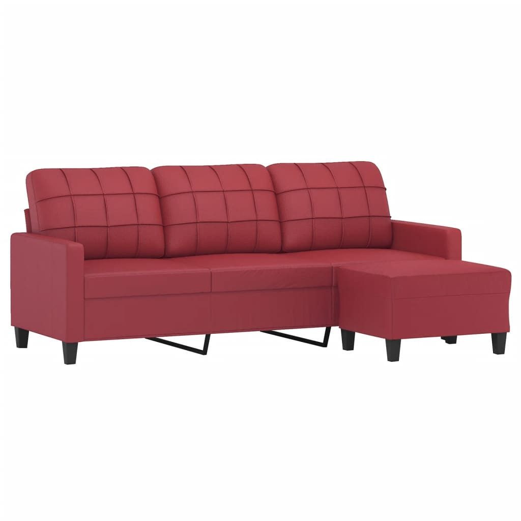 vidaXL Sofa 3-Sitzer-Sofa mit Hocker Weinrot 180 cm Kunstleder