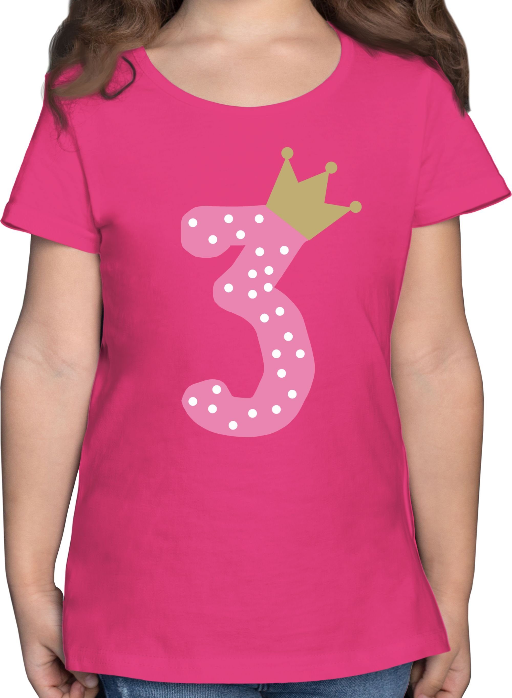 Shirtracer T-Shirt Dritter Krone Mädchen 3. Geburtstag 2 Fuchsia