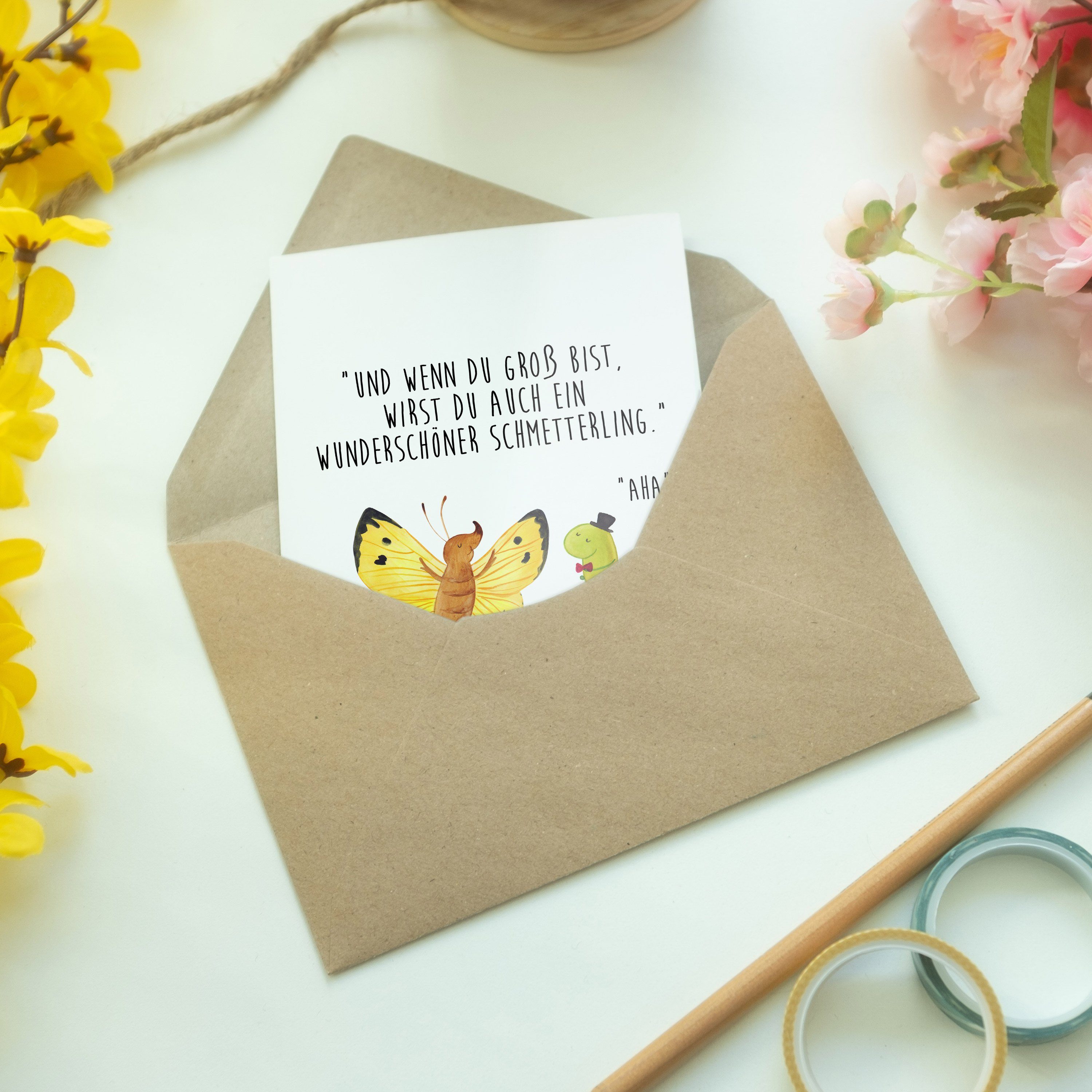 Geschenk, lustige & Mrs. Mr. Raupe & Grußkarte Geburtstags Weiß Sprüche, - Schmetterling - Panda