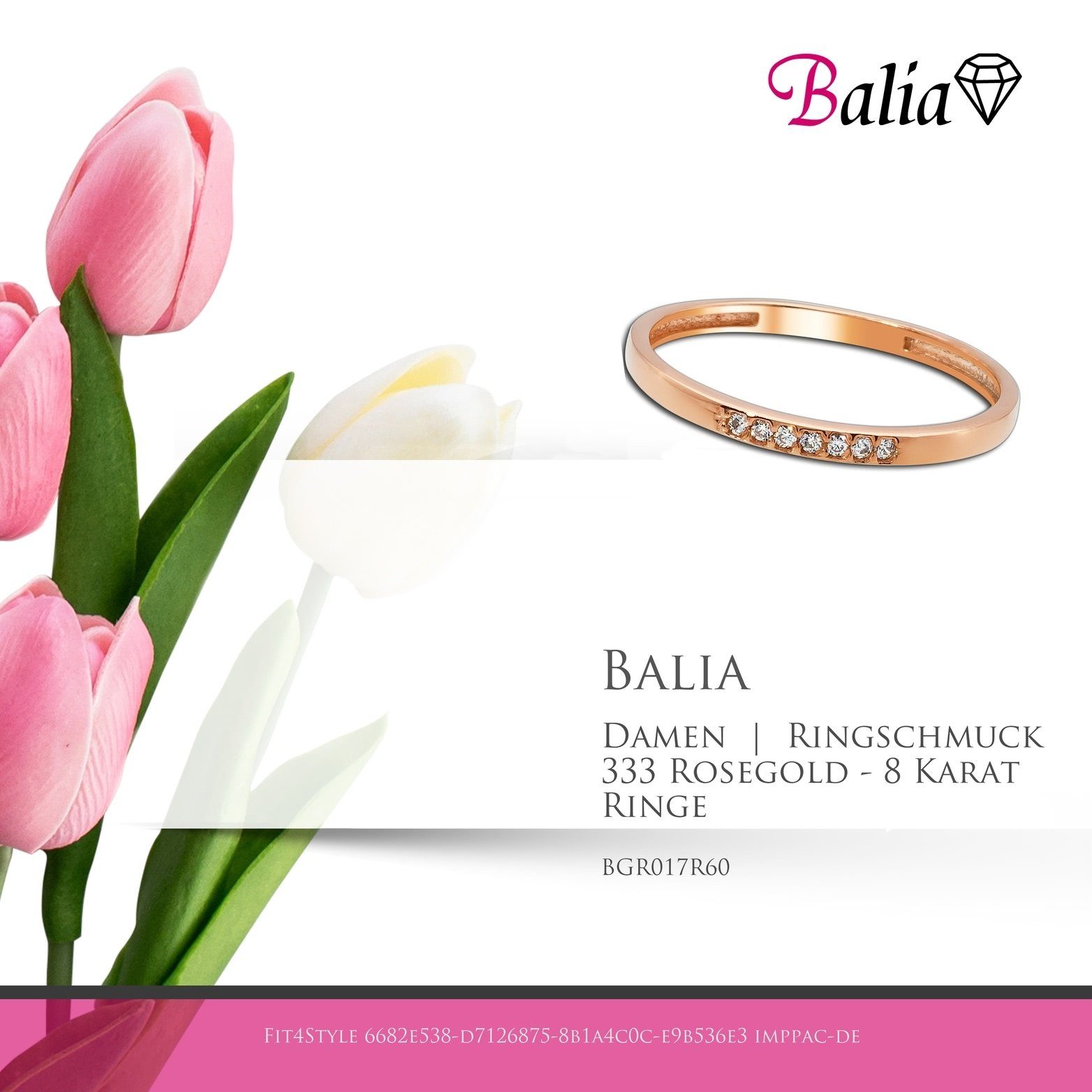 333 Zirkonias Rosegold rose) Ring Karat Balia Fingerring Balia (19,1), Blatt Goldring 8 - (Fingerring), 60 Größe Damen (7 Rosegold 333