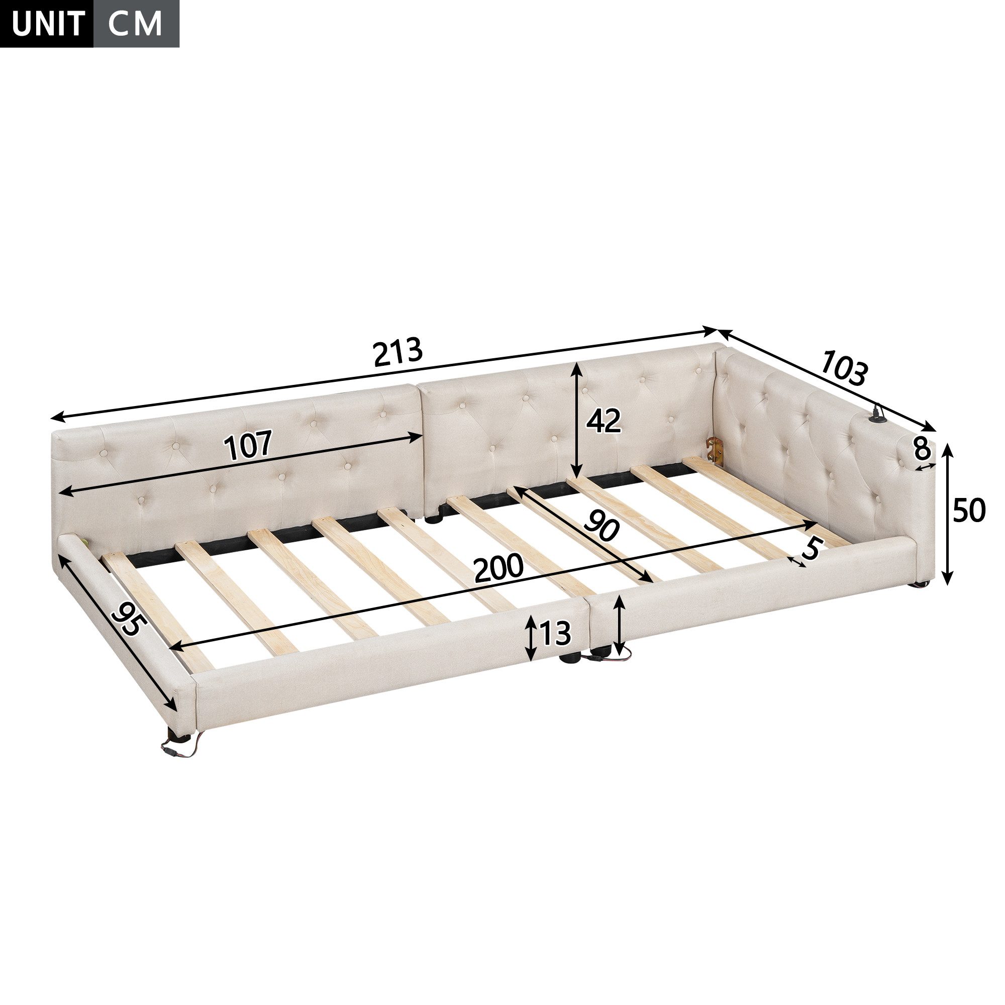 Flieks Polsterbett, LED Daybett Schlafsofa Einzelbett Tagesbett 90x200cm mi günstig online kaufen