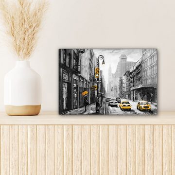 OneMillionCanvasses® Gemälde Gemälde - Ölfarbe - Stadt - Auto, (1 St), Wandbild Leinwandbilder, Aufhängefertig, Wanddeko, 30x20 cm