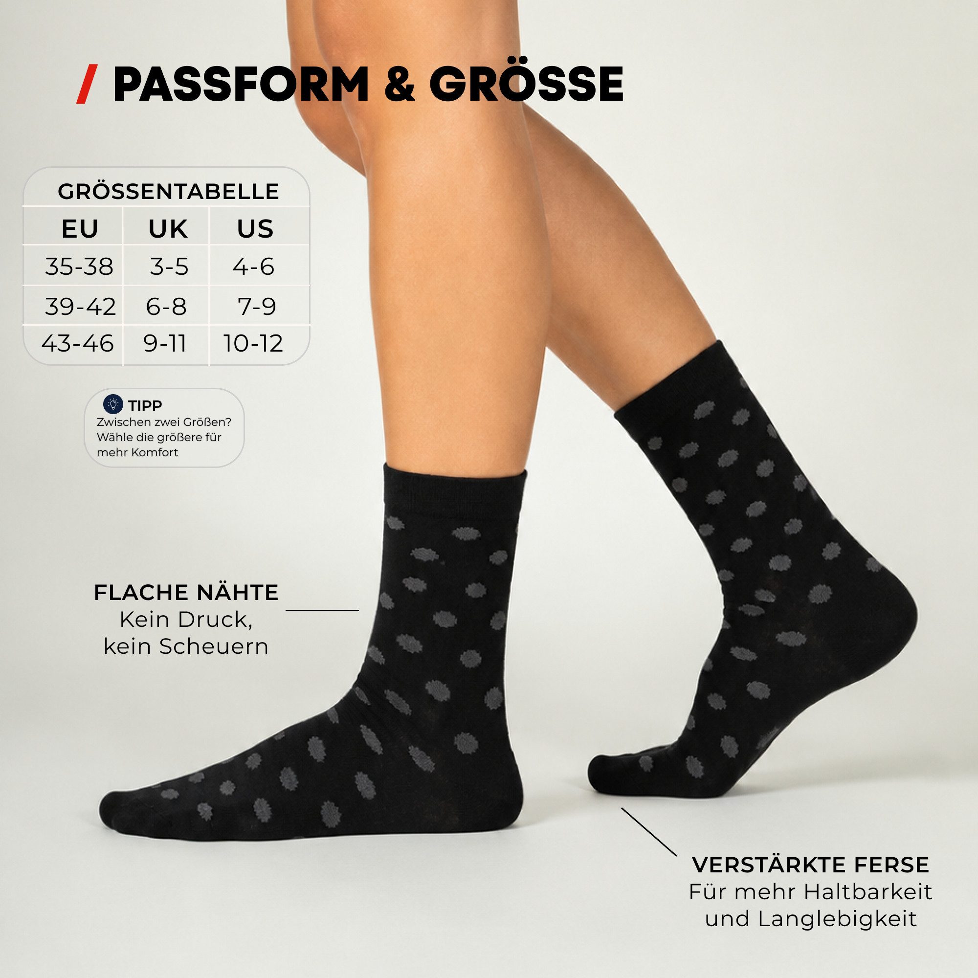 Chili Lifestyle Basicsocken Punkte Damensocken Baumwollsocken jeansblau grau schwarz (Multipack, 10-Paar, 5 Farbdesings) Weichbund ohne Gummidruck – Bild 5 von 5