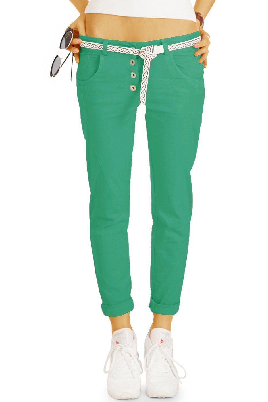 be styled Chinohose Stoffhosen mit Gürtel - legere hüftige Chinohosen - Damen - h18a in Unifarben grün
