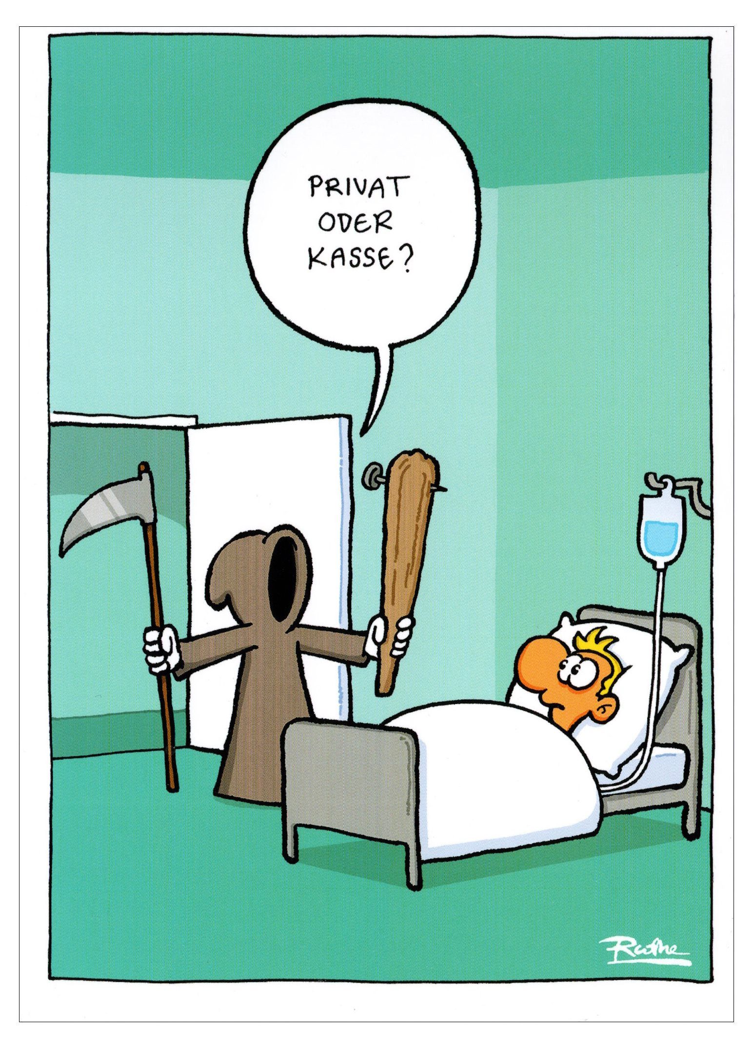 Postkarte Cartoon-Postkarte Ralph Ruthe "Privat oder Kasse?"