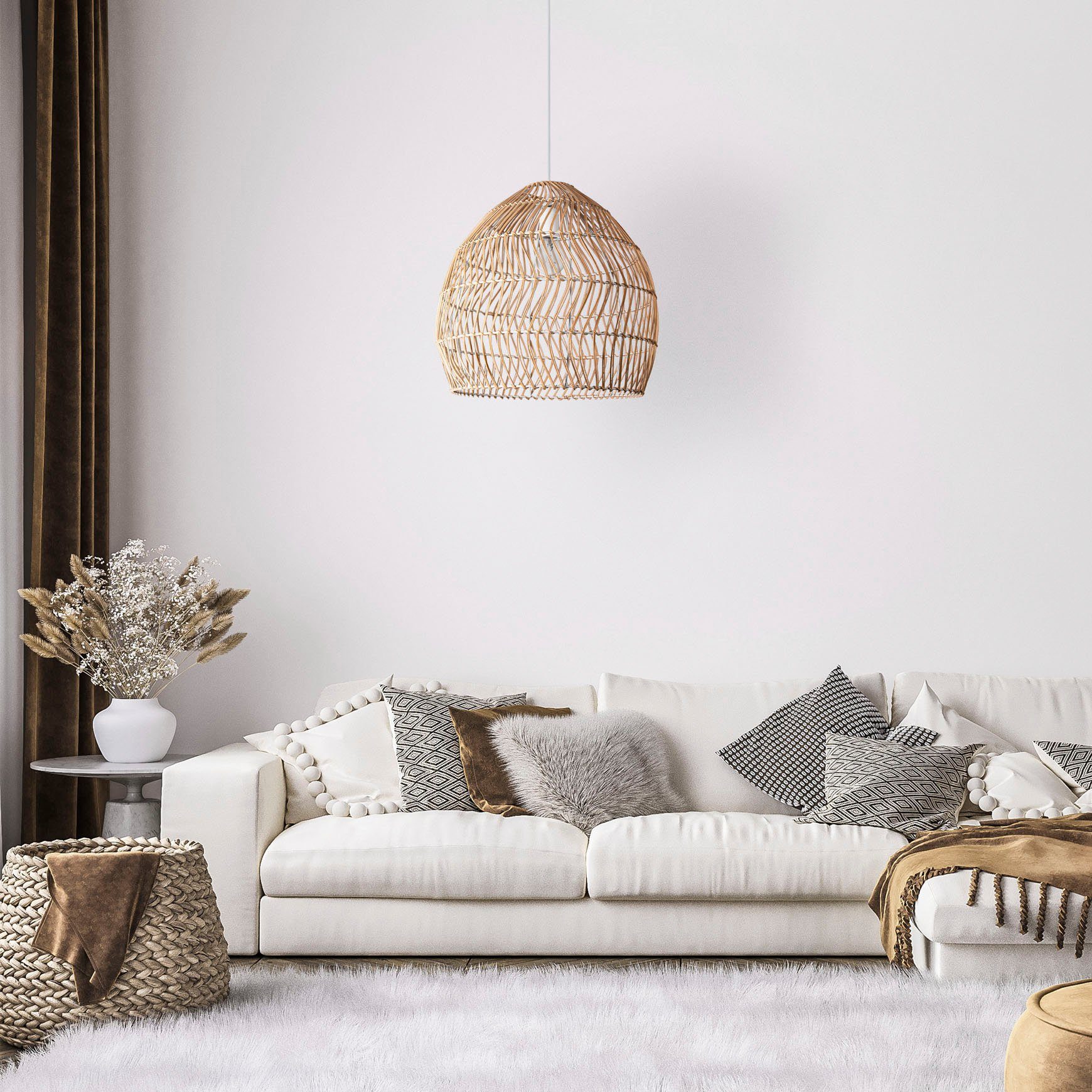 Korb Boho Pendelleuchte Paco Pendellampe E27 Leuchtmittel, Natur Esszimmerlampe Home Rattan Modern ohne Vintage ORNA,