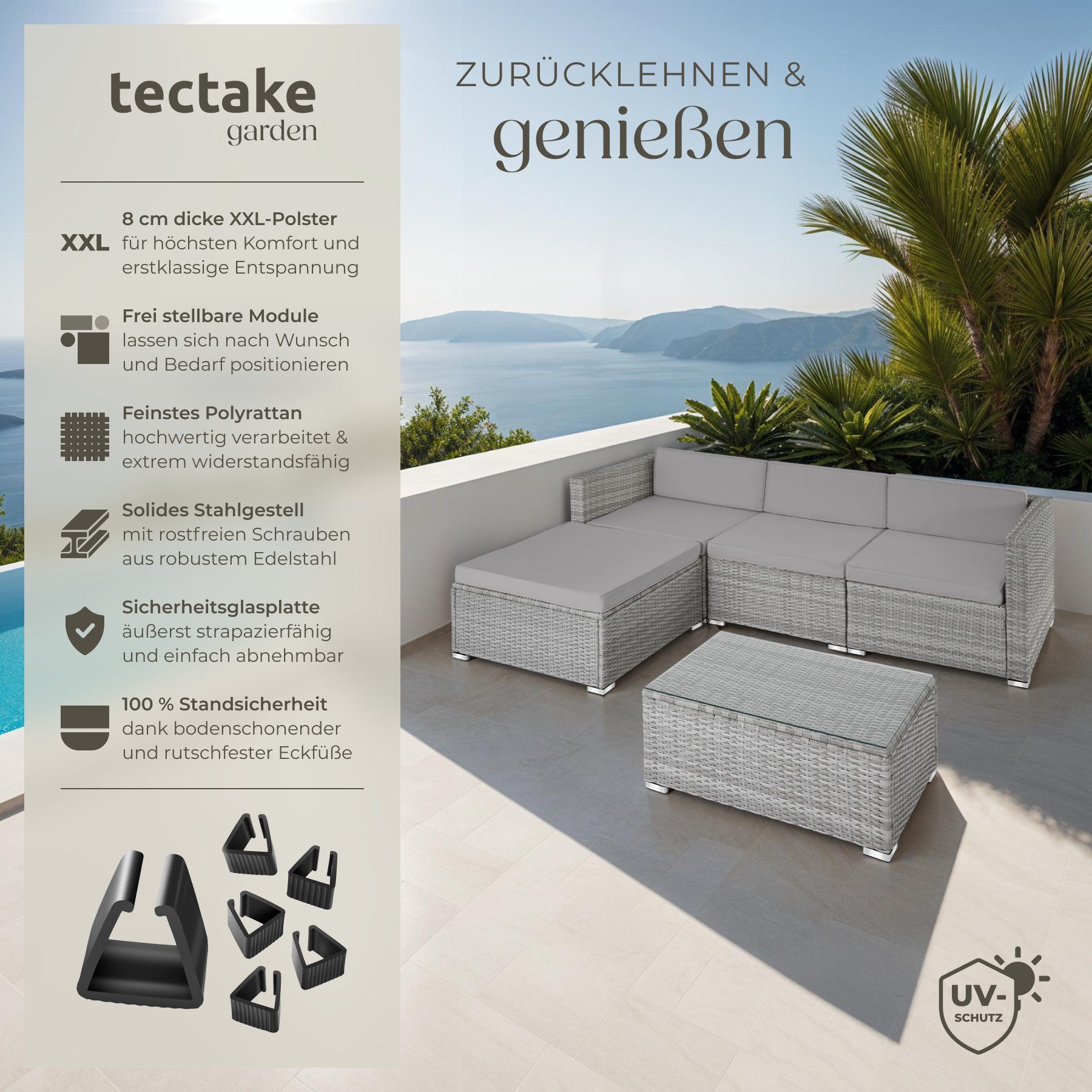 tectake Loungeset Rattan Lounge, (Set., 5-tlg), günstig online kaufen