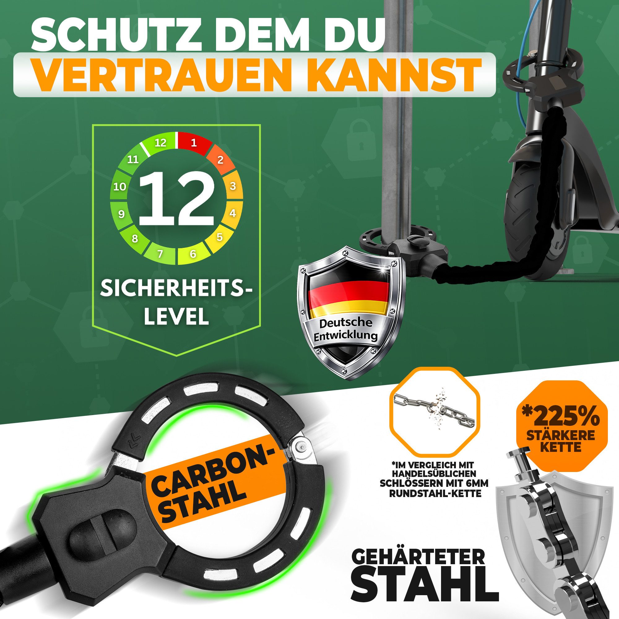 MIVELO Kettenschloss Handschellenschloss für E-Scooter & Fahrrad mit Schlüssel, inkl. Halterung – Bild 2 von 5