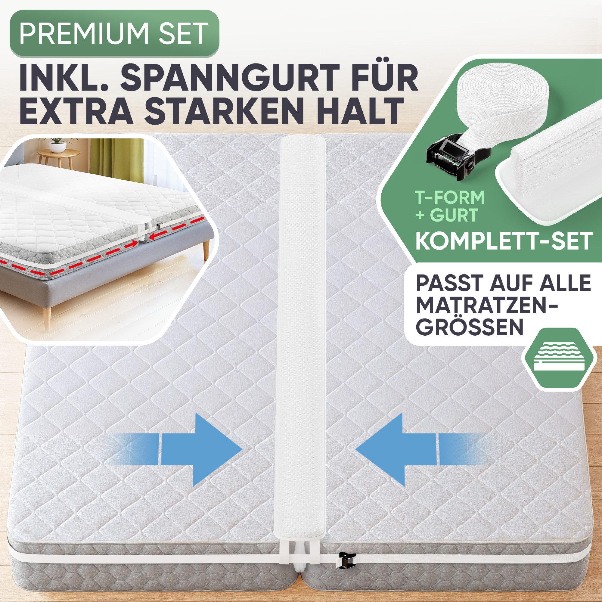 Matratzenkeil Matratzenkeil Ritzenfüller Oeko-TEX zert. Lückenfüller Matratze Blumtal, Rutschsicher mit optionalen Spanngurt-Set