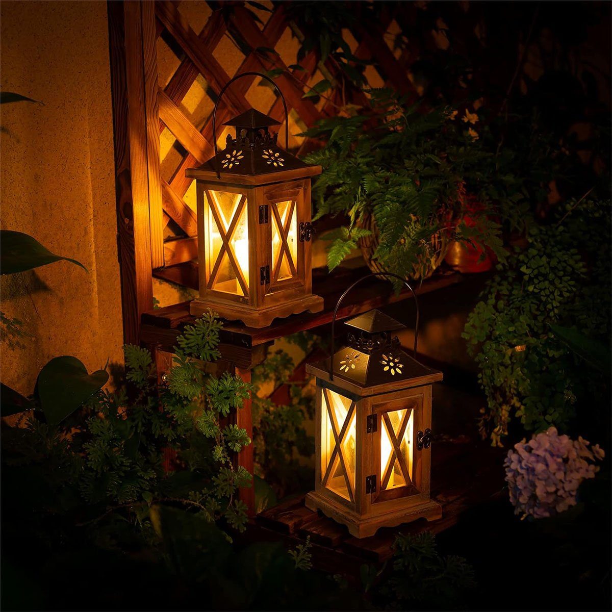 CTGtree Windlicht Laterne Dekorative Holz Metall Windlichthalter