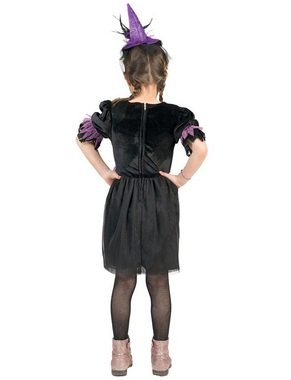 Karneval-Klamotten Hexen-Kostüm schwarz flieder Spinnen Hexenkleid mit Hexenkessel, Kinderkostüm Mädchenkostüm Halloween Kleid mit Hexenkessel