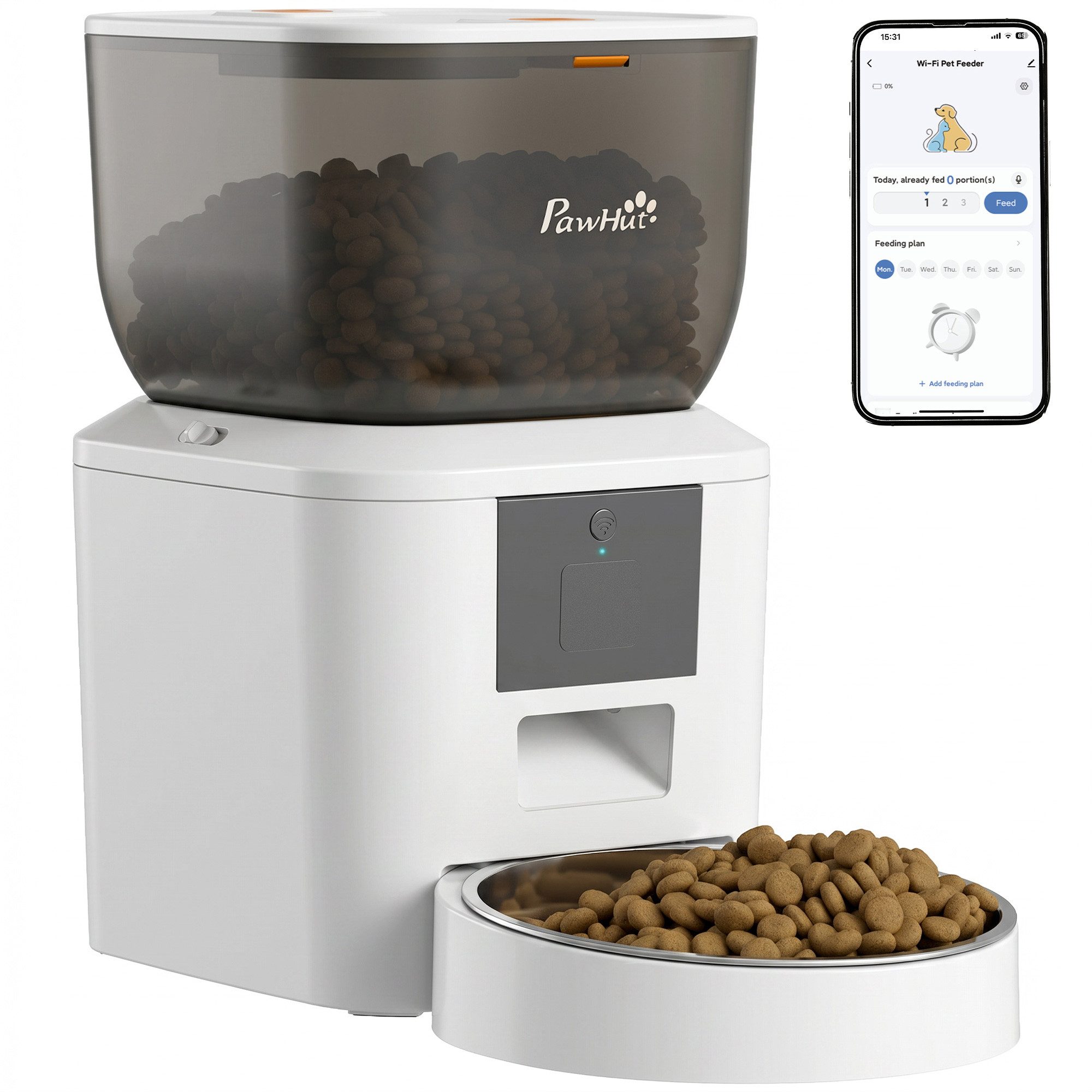 PawHut Katzen-Futterautomat Futterspender Katzenfutter mit App-Steuerung, 1–10 Mahlzeiten pro Tag, 2,4G WLAN-App, 4L, 10s Aufnahmefunktion