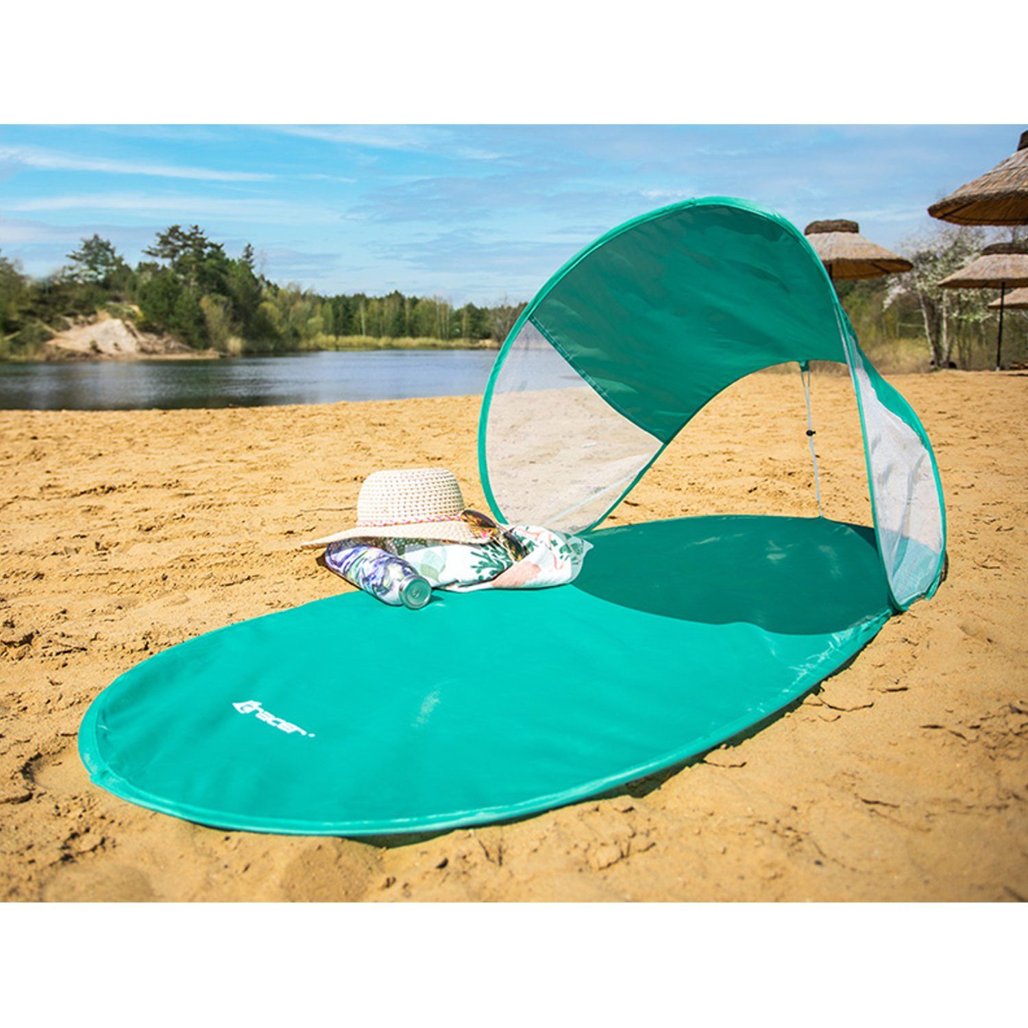 Personen: mit Sonnenschutzdach; Mint 1, Tracer neigbarem 145x70cm Strandmuschel, Strandmatte