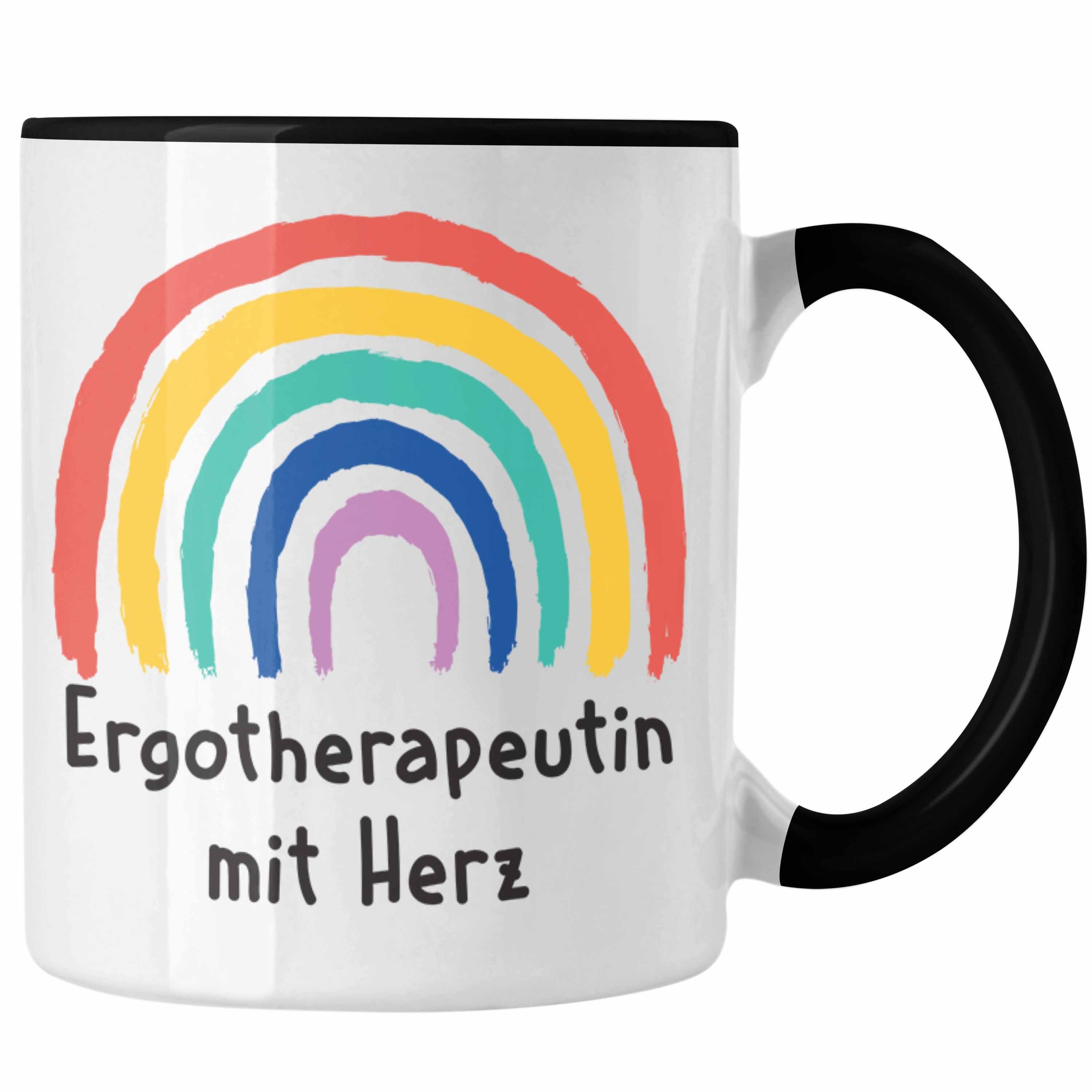 Trendation Tasse Trendation - Ergotherapeutin mit Herz Tasse Geschenk mit Spruch Kaffeetasse Zubehör Dankeschön Schwarz