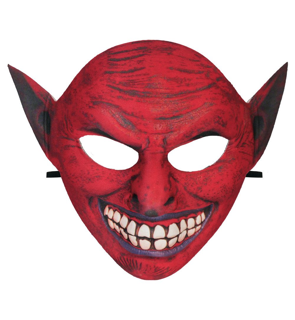 Fries Verkleidungsmaske Halbmaske Grinse Teufel Rot mit Gummizug Halloween Karneval Fasching, Ideal für Halloween oder Karneval