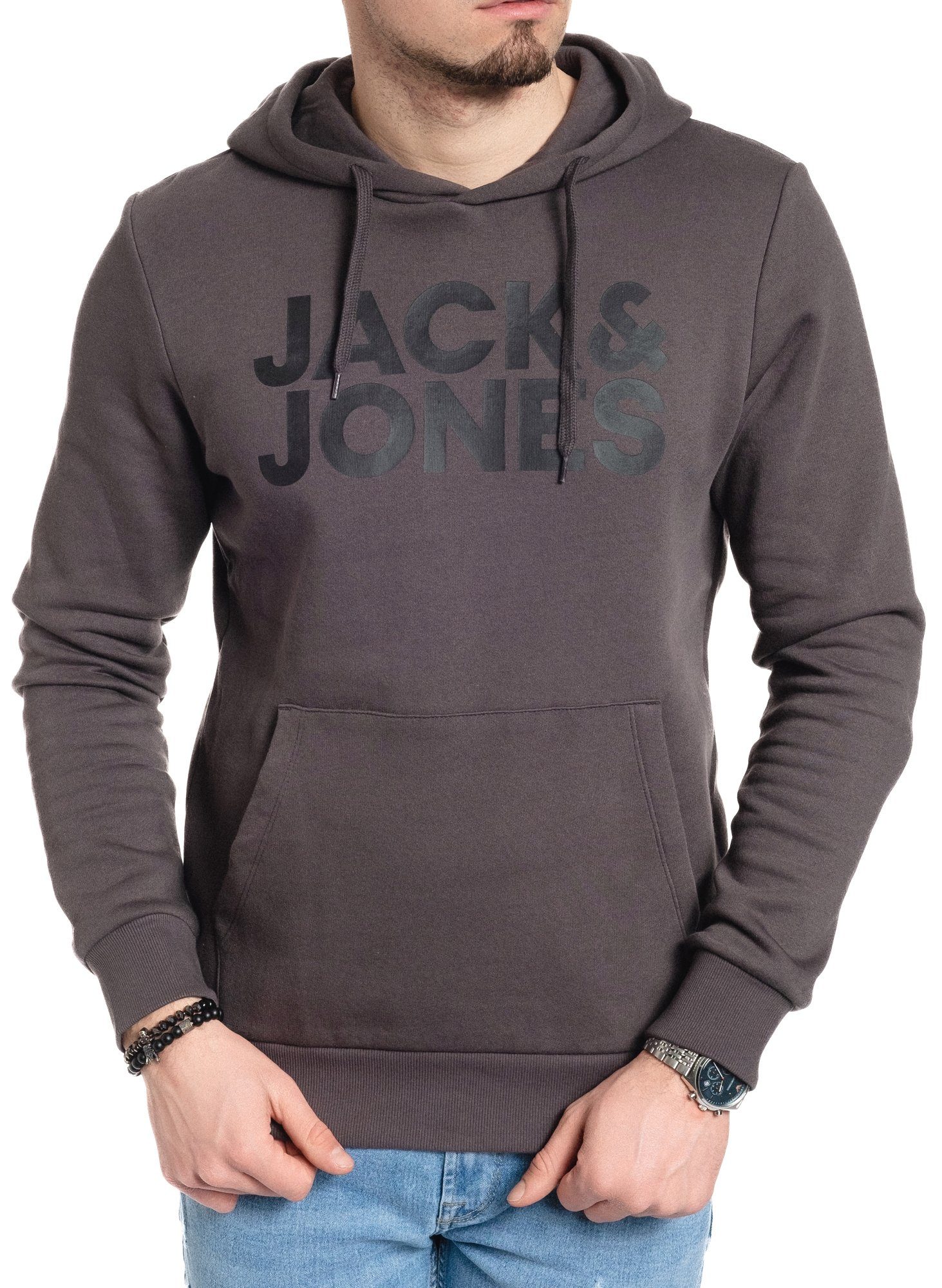 & Jack Kängurutasche Kapuzensweatshirt mit Asphalt-Black Jones