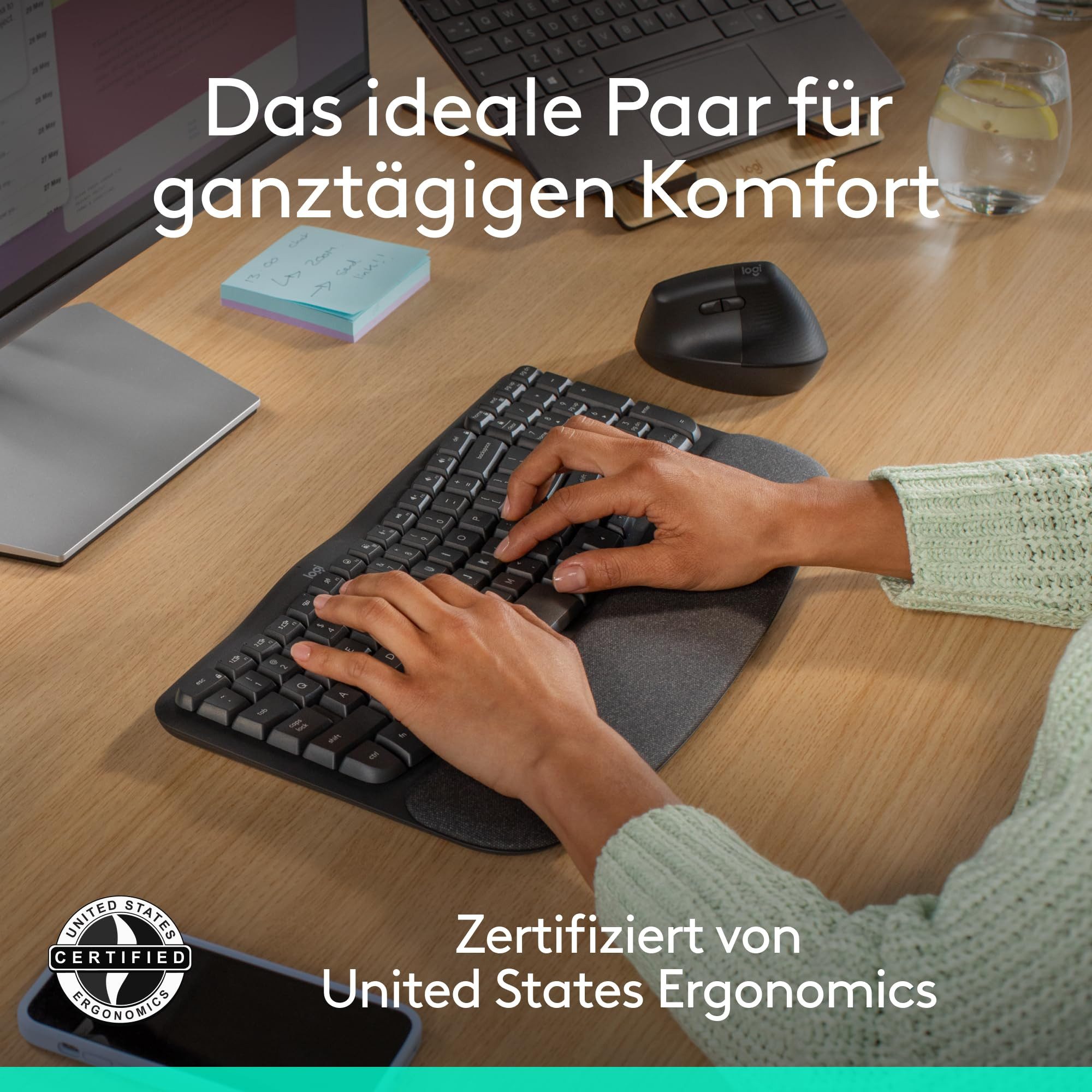 Logitech Mauspad Wave Keys Lift, Komfortables Combo mit Maus und Tastatur