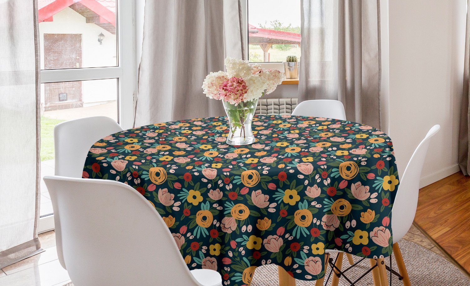 für Küche Abdeckung Kreis Abstrakte Abakuhaus Blumen Tischdecke Dekoration, Tischdecke Esszimmer Blumen-Knospen