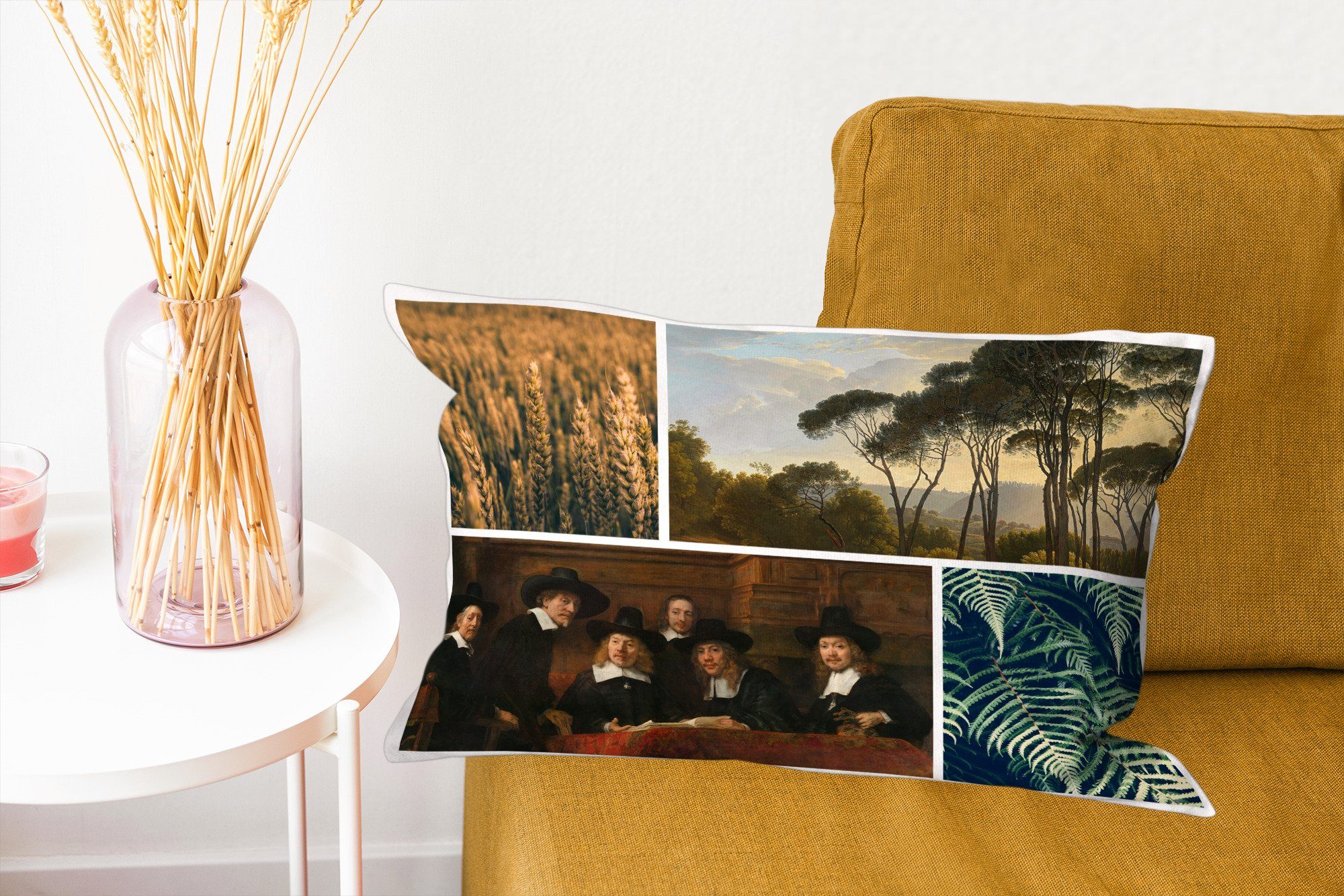 MuchoWow Dekokissen Collage - Wohzimmer Pflanzen, Füllung, Rembrandt - Dekokissen Zierkissen, Schlafzimmer mit Dekoration
