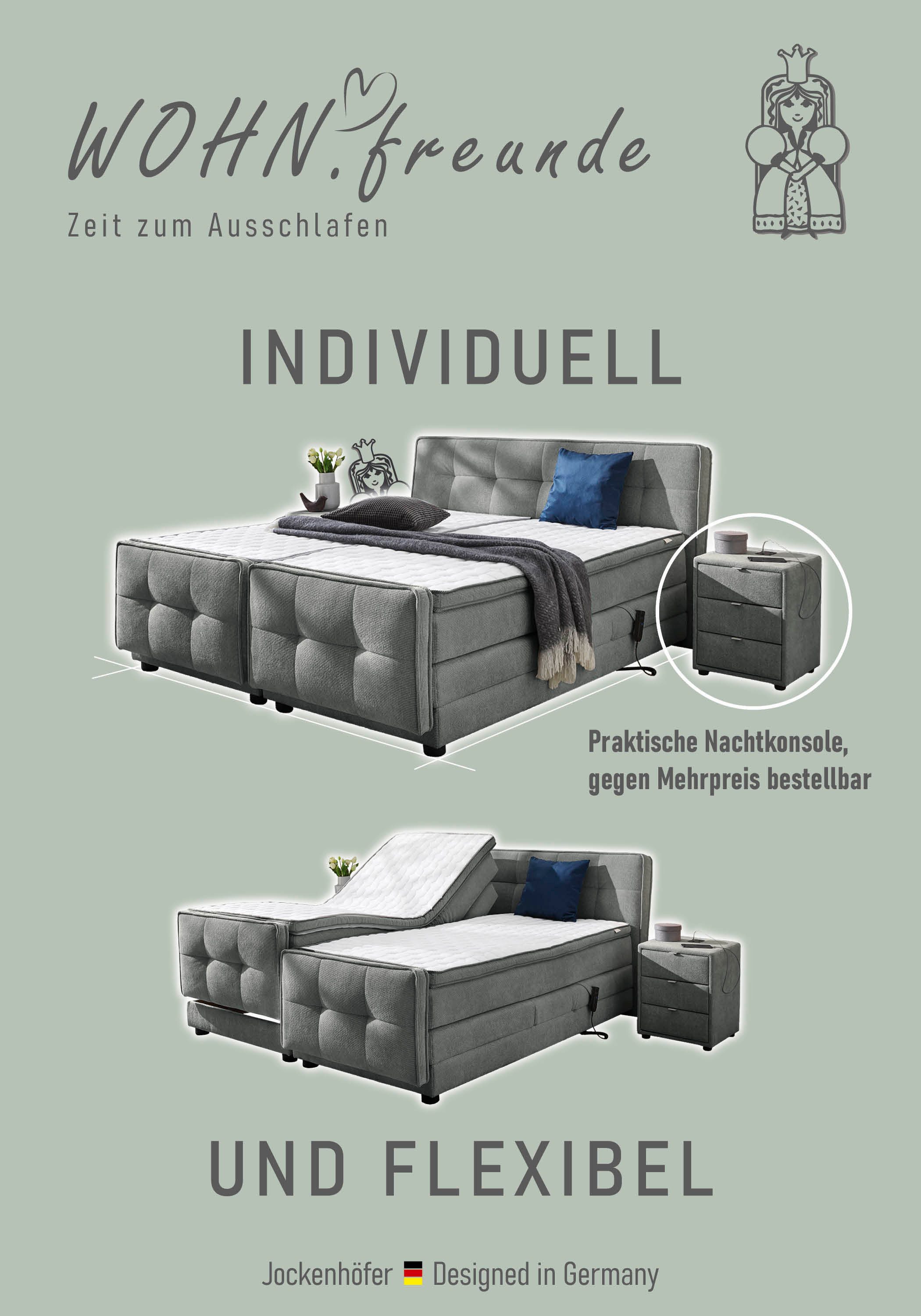 Jockenhöfer Gruppe Boxspringbett Paloma, Kopf- und Fussteil elektromotorisch verstellbar, KS-Topper, inkl. 7-Zonen-TTFK-Matratze H4