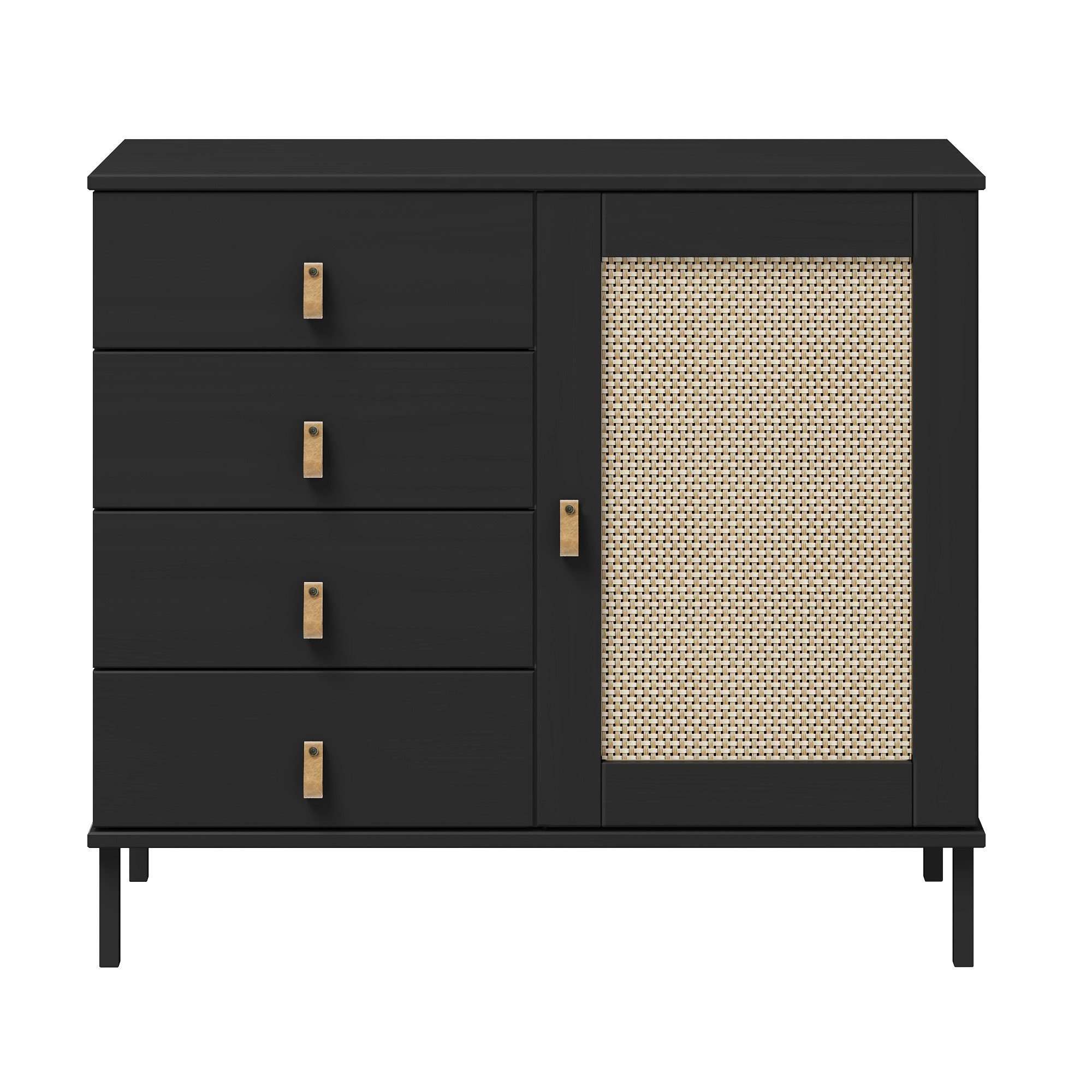 Woodroom Sideboard Valencia, Kiefer massiv lackiert, BxHxT 90x80x40 cm schwarz