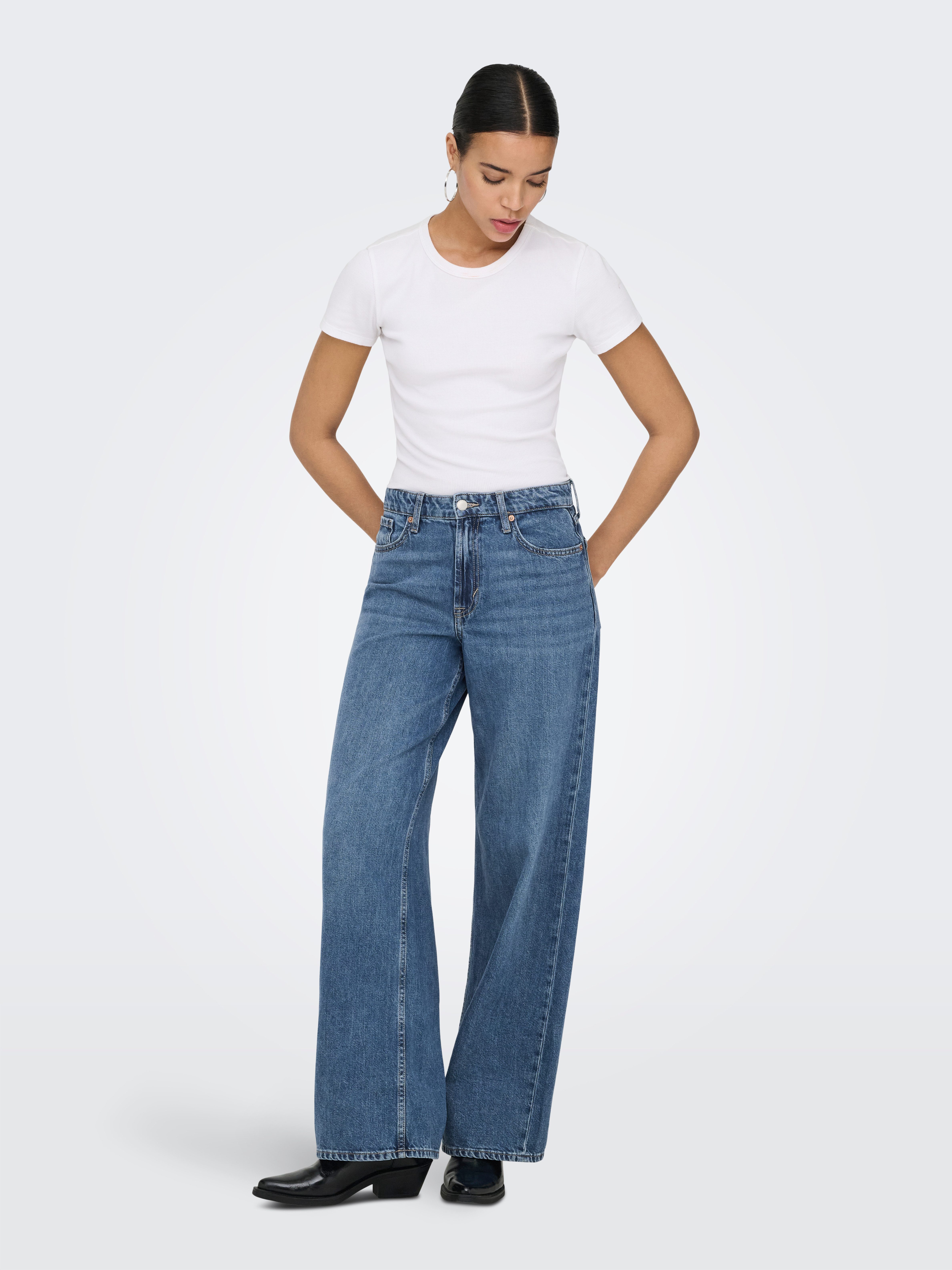ONLY High-waist-Jeans ONLSILKY SOFT HW WIDE DNM PIM233 NOOS mittlere Waschung, hohe Leibhöhe, weite Beinform