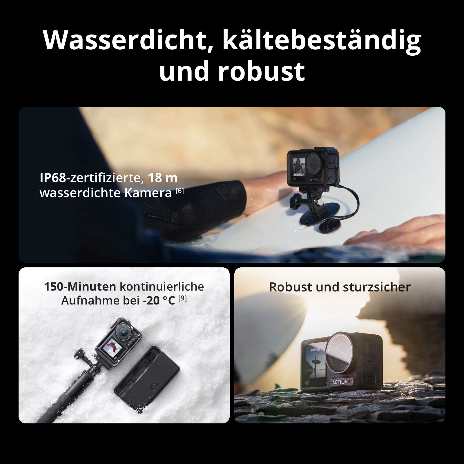 DJI Osmo Action 4 Standard Combo Camcorder (4K Ultra HD, WLAN (Wi-Fi), Bluetooth)