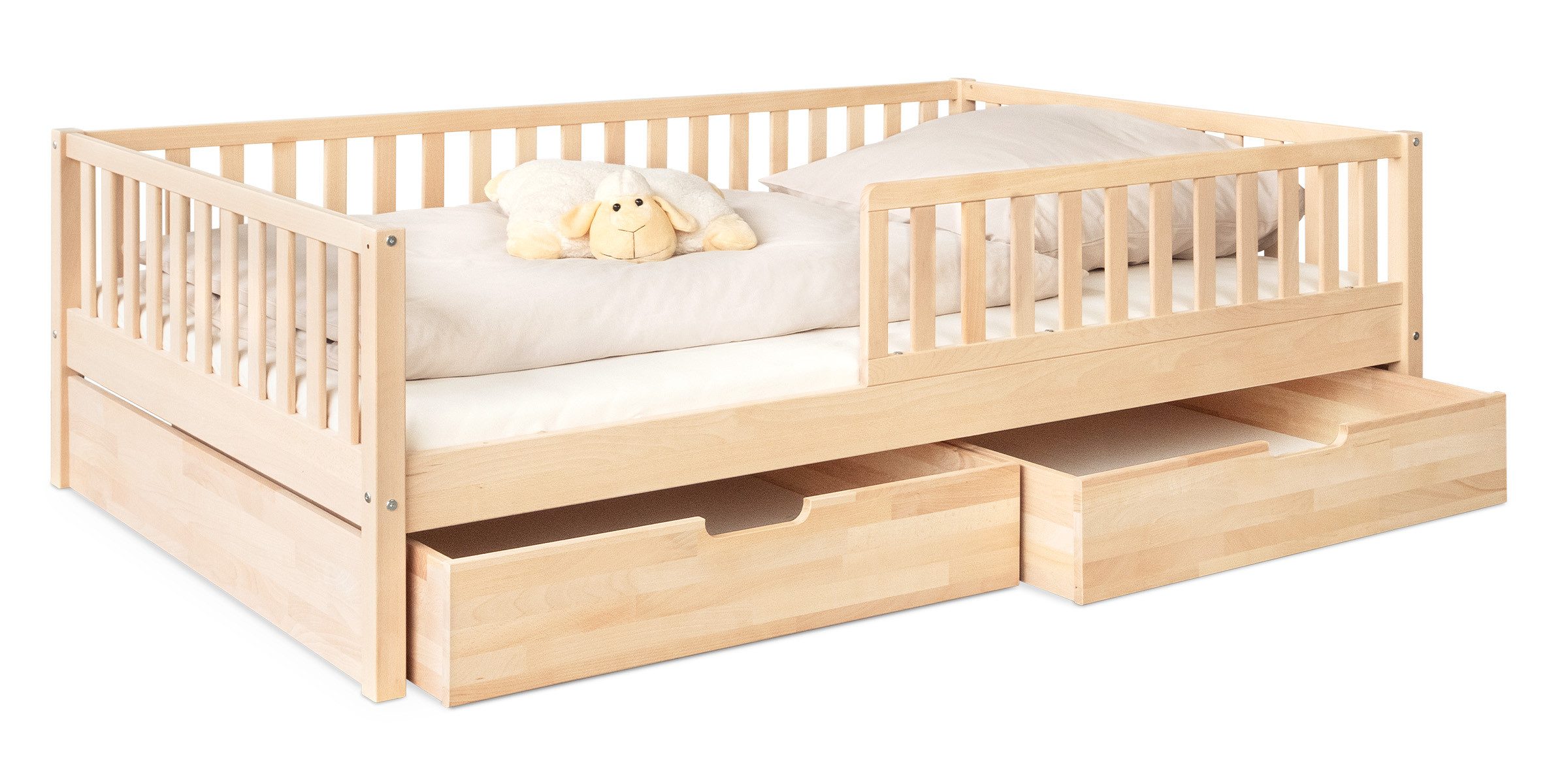 Ehrenkind Kinderbett Livo aus massivem Buchenholz, FSC® zertifiziert, inkl. Rausfallschutz (langlebig & flexibel, Kinder Bett in Buche, Kinderbetten)
