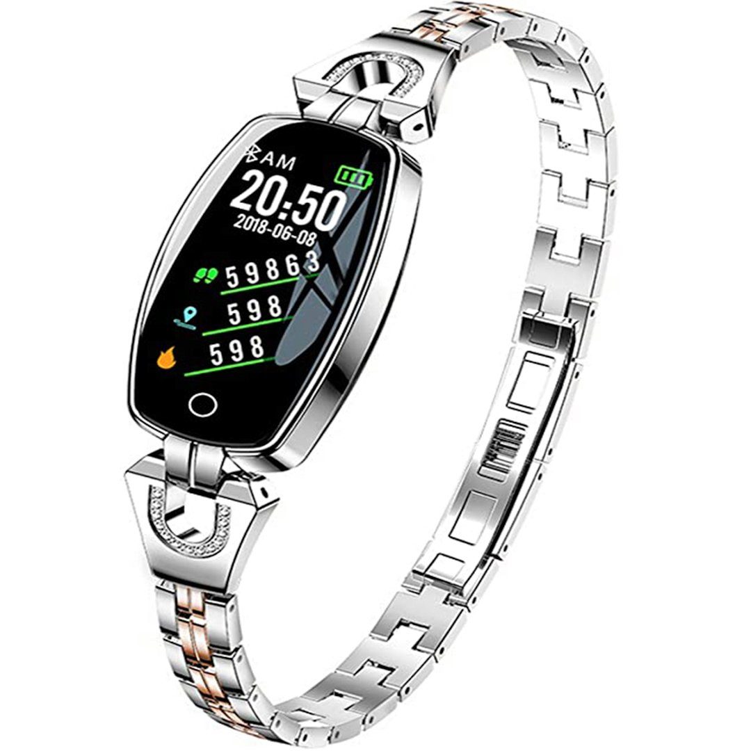 BEARSU Damen Armband Schmuck Diamant Fitness Armband Smartwatch Edelstahl  Pulsuhr Uhr mit Blutdruckmessung Schrittzähler, Schlafüberwachung Tracker  Damenmode Elegant