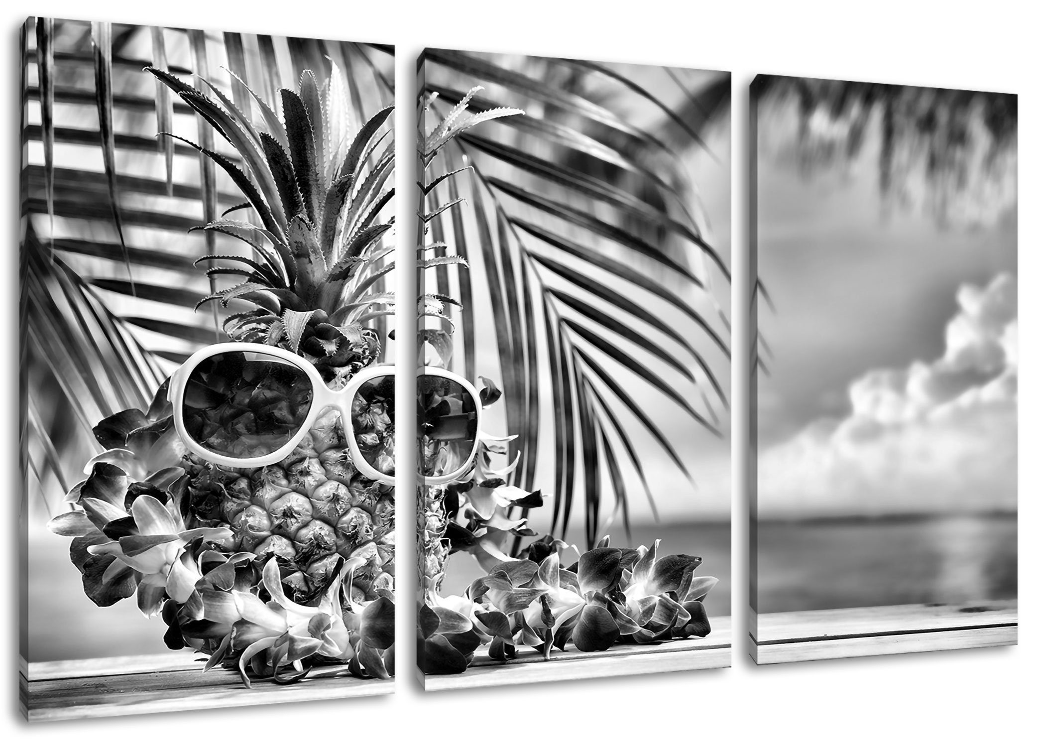 Pixxprint Leinwandbild Ananas mit Sonnenbrille, Ananas mit Sonnenbrille 3Teiler (120x80cm) (1 St), Leinwandbild fertig bespannt, inkl. Zackenaufhänger