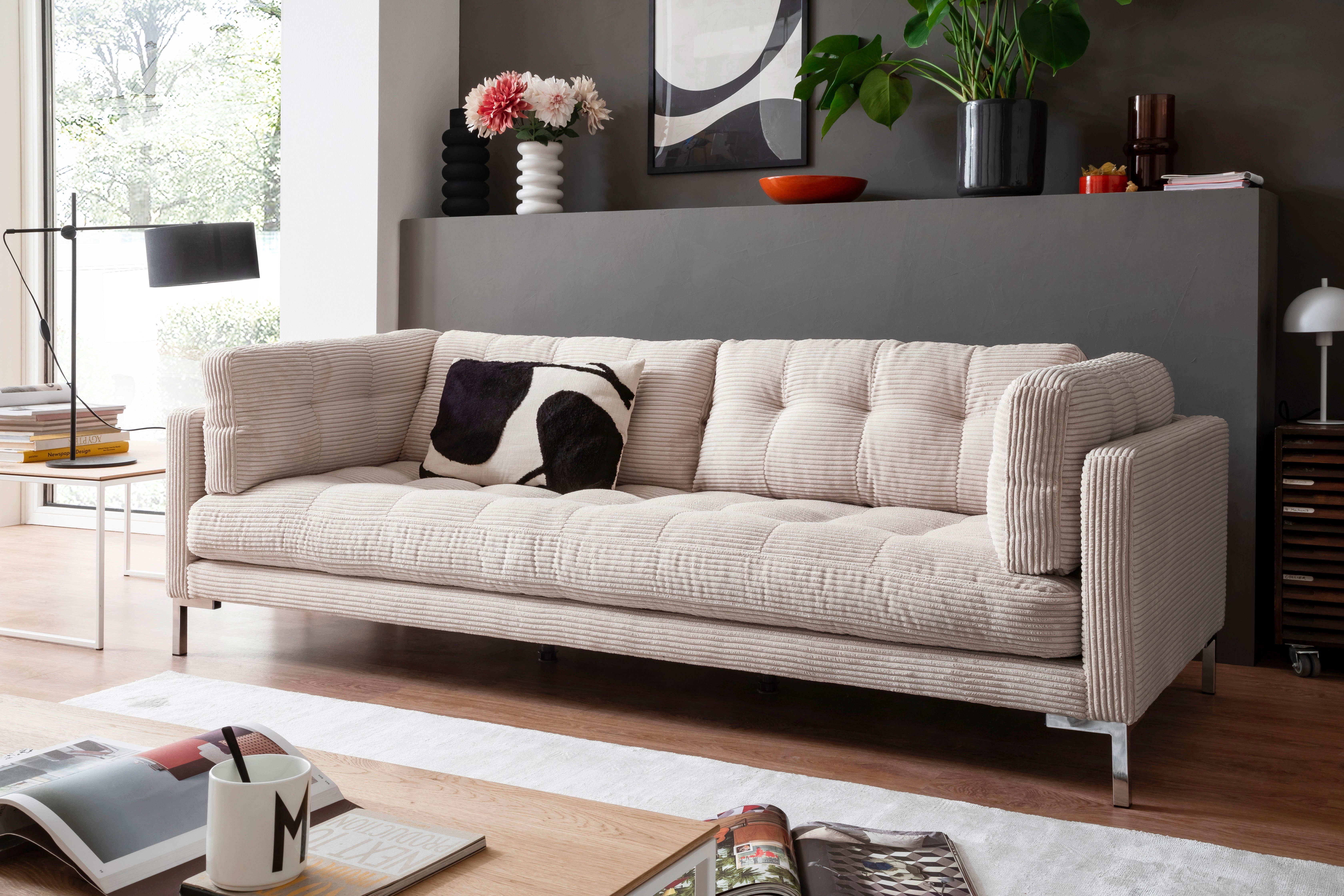 OTTO home 3-Sitzer Landau, in Cord-Stoff mit Metallfuß