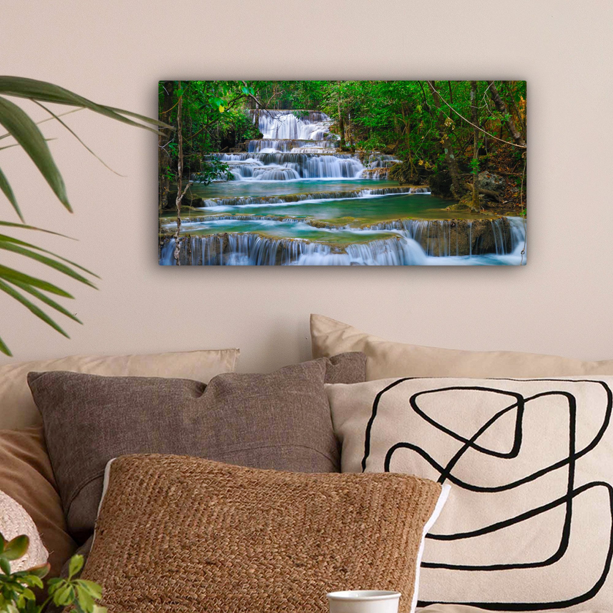OneMillionCanvasses® Leinwandbild Panorama Wasserfall - Bäume günstig online kaufen