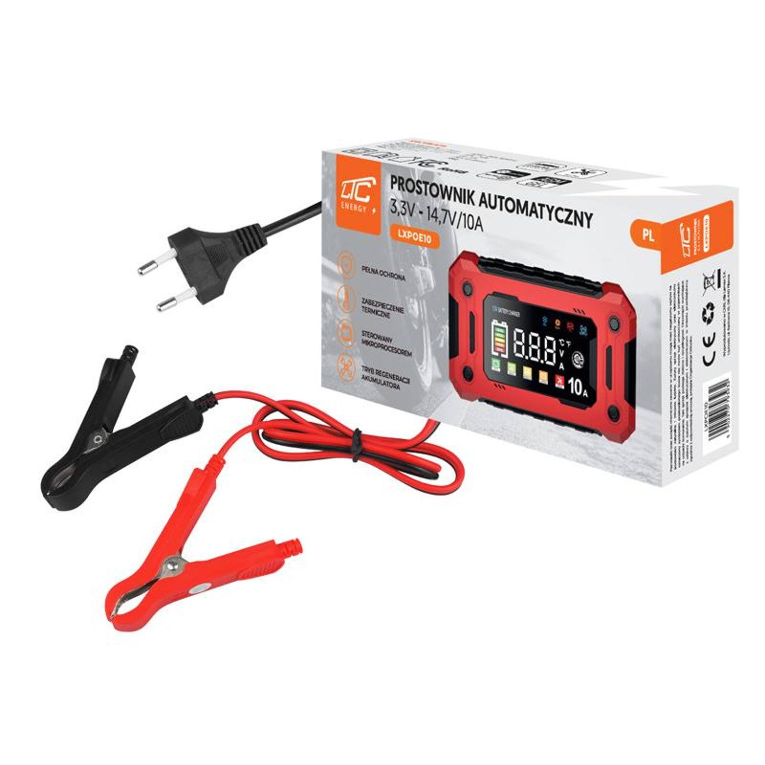 LTC Batterieladegerät für AGM LiFePO4-Batterien Autobatterie-Ladegerät (3,3-14,7V, 10A, AGM/GEL/LiFePO4, Automatikbetrieb, LXPOE10)