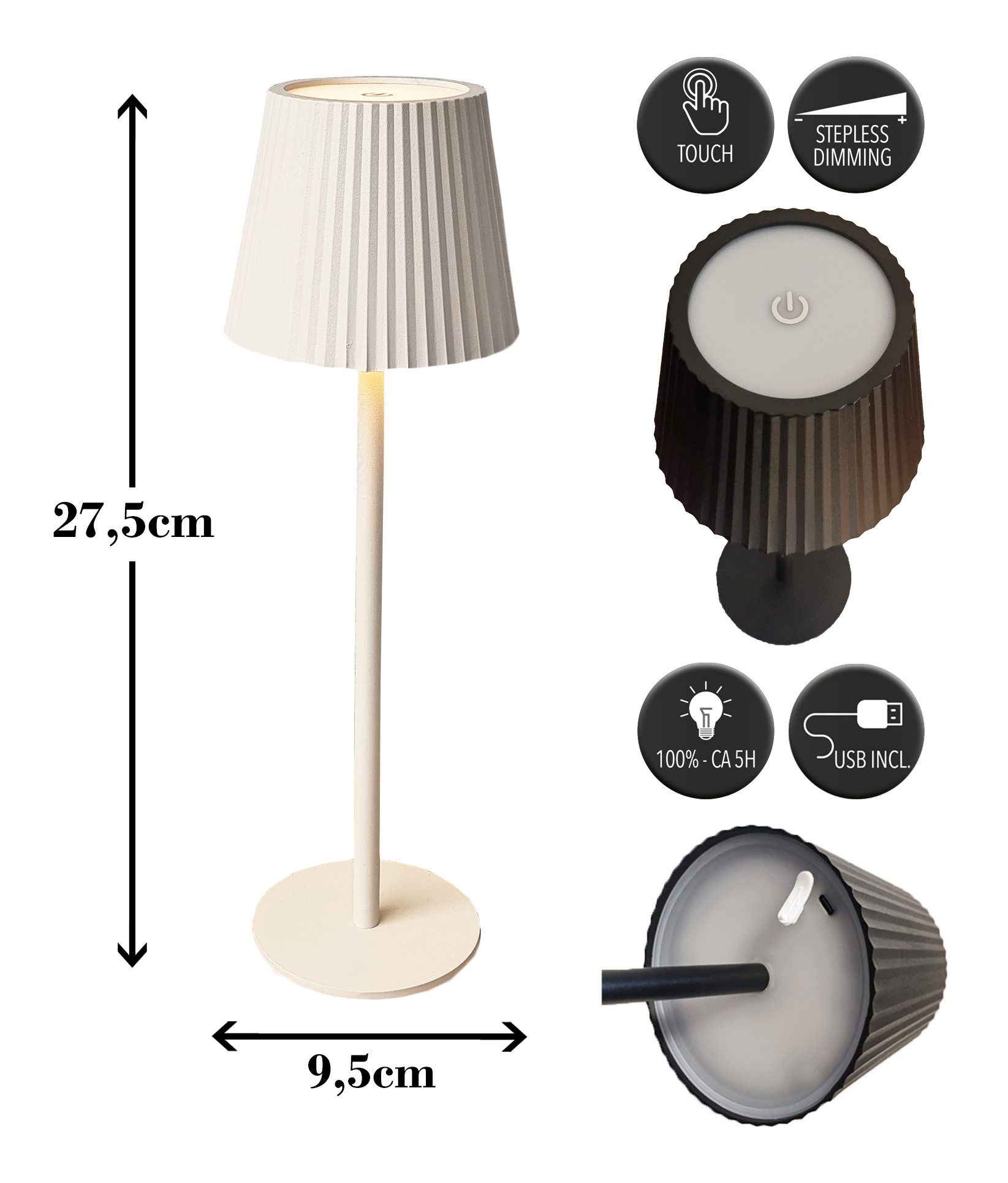 Coen Bakker Deco BV LED Tischleuchte Touch Tischlampe dimmbar mit Akku, In-/Outdoor, Touch-Funktion, LED fest verbaut, Warmweiß, Kaltweiß, Tageslichtweiß