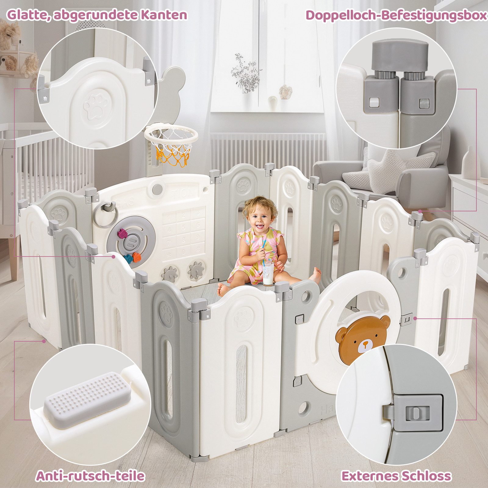 TLGREEN Laufgitter Baby Laufstall XXL,143×143×64cm, Faltbar günstig online kaufen