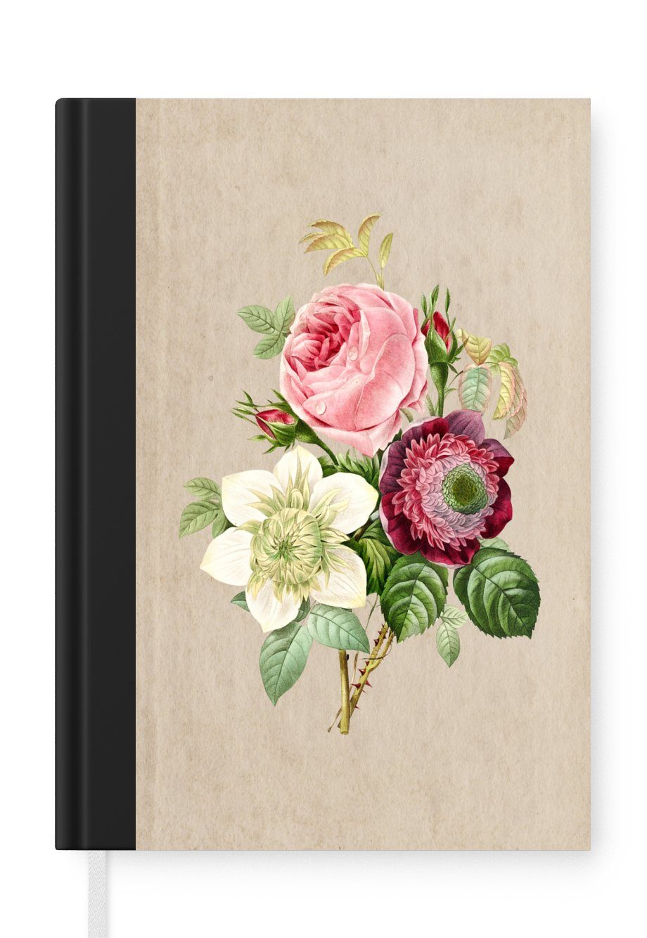 MuchoWow Notizbuch Blumen - Vintage - Antiquitäten - Design - Botanisch, Journal, Merkzettel, Tagebuch, Notizheft, A5, 98 Seiten, Haushaltsbuch