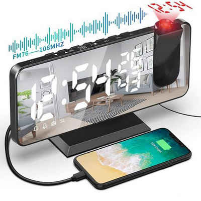 iceagle Funk-Radiowecker Projektionswecker Radiowecker mit USB-Anschluss Wecker Digital FM RADIO,ULTRAKLARE 180°-DREHPROJEKTION