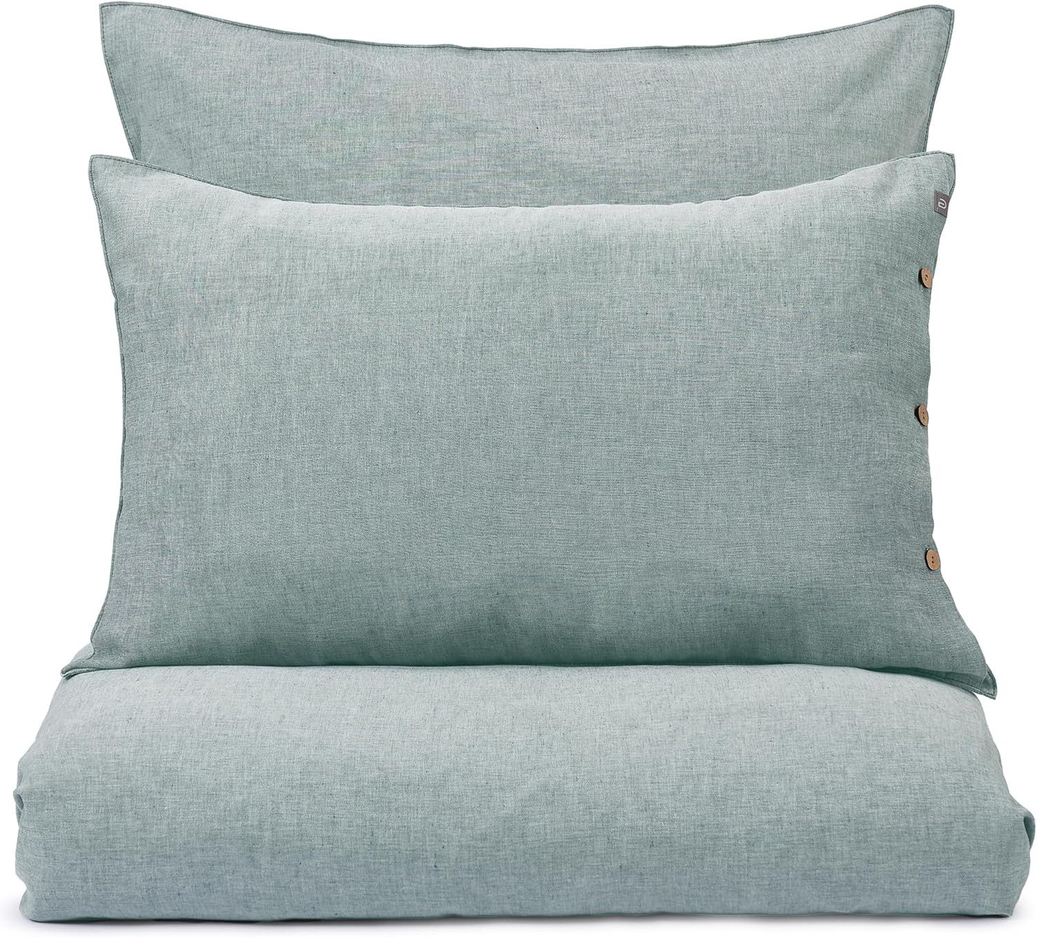 Urbanara Partnerbettwäsche Kissenbezug Tolosa I 50% Leinen & 50% Baumwolle, Leinen, 2 teilig, Kissenhülle aus Halbleinen, Chambray-Stoff, mit Knöpfen