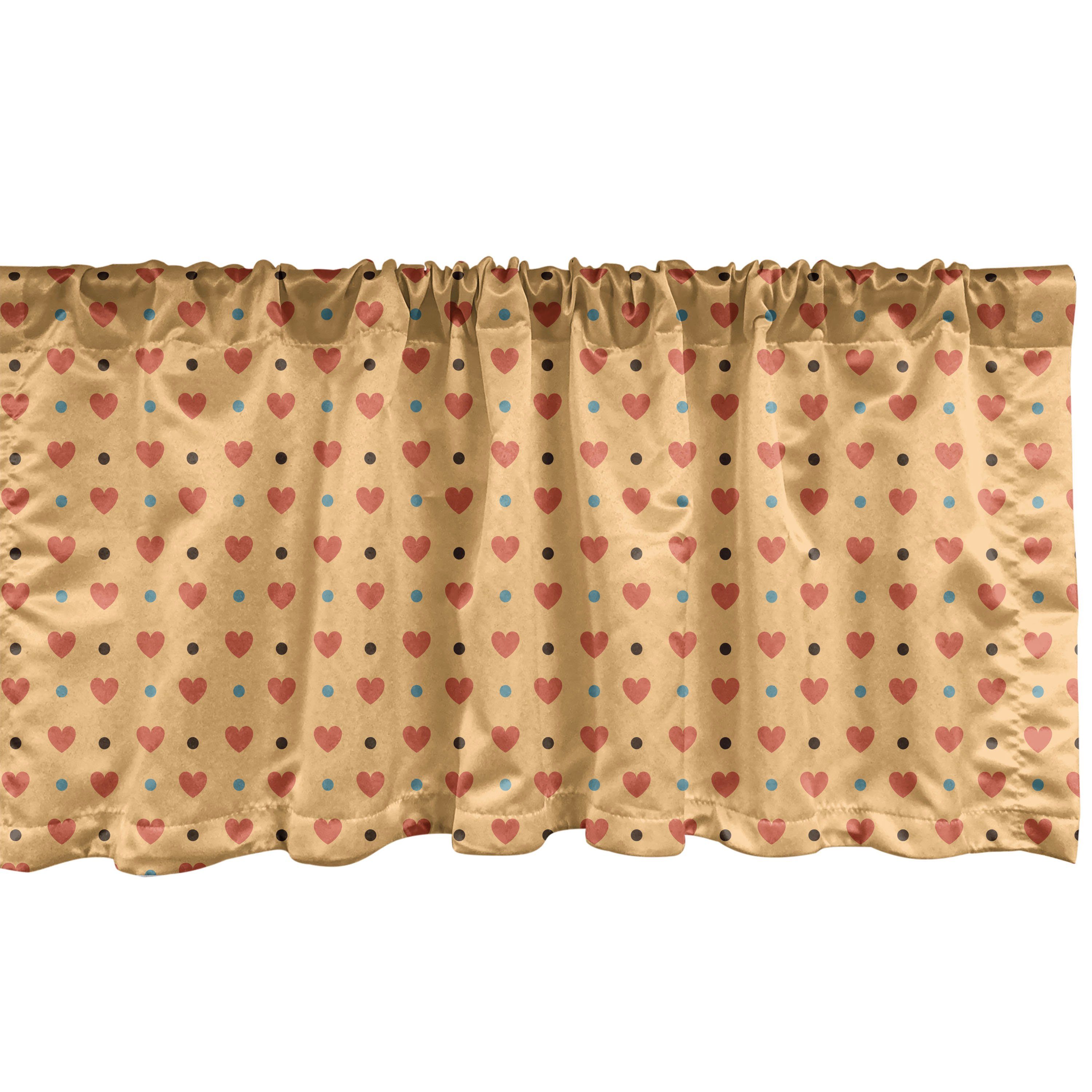 Scheibengardine Vorhang Volant für Küche Schlafzimmer Dekor mit Stangentasche, Abakuhaus, Microfaser, Romantisch Herz-Retro Tupfen