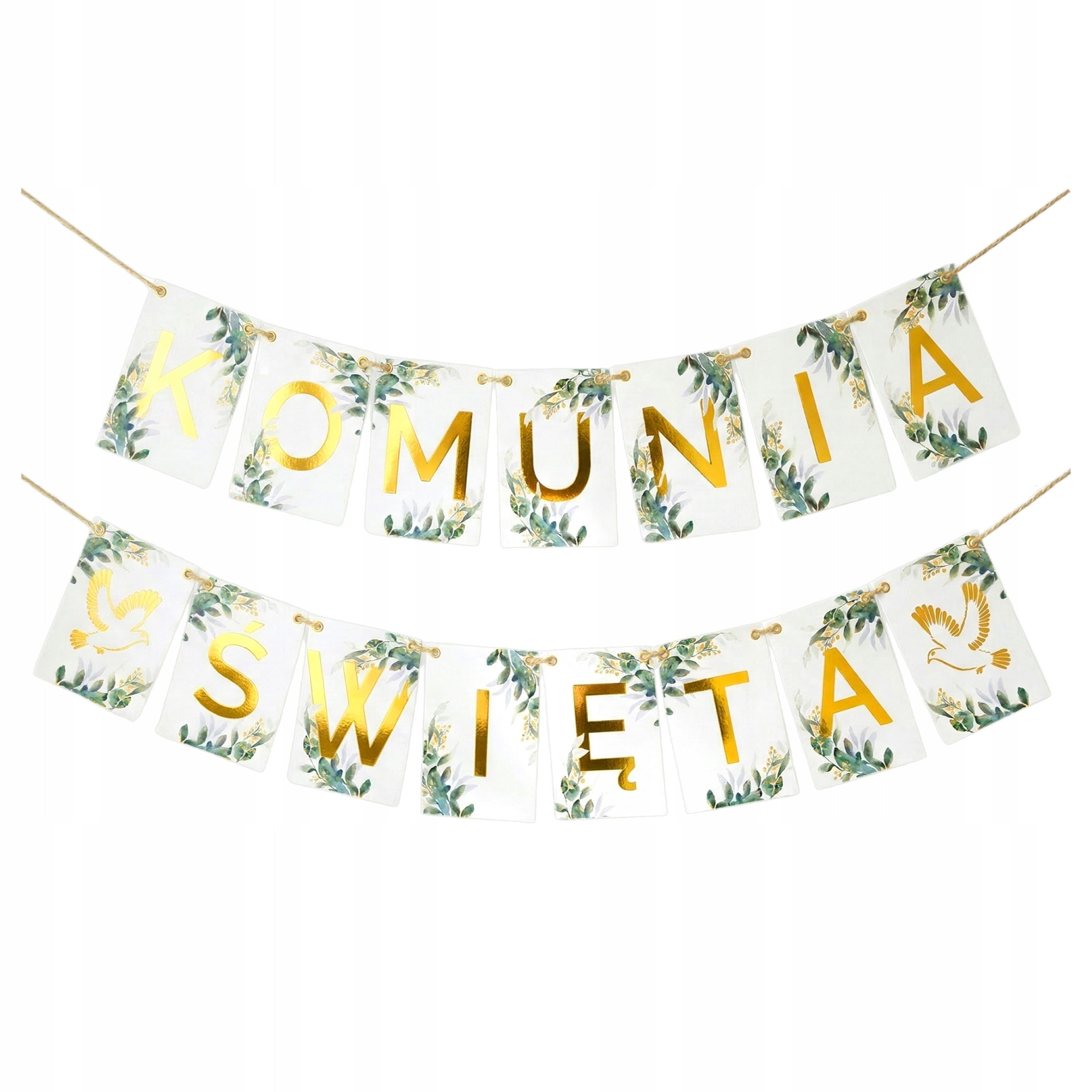 Festivalartikel Kommunionskarte Kommunion Banner Girlande Deko Erstkommunion Gold Grün