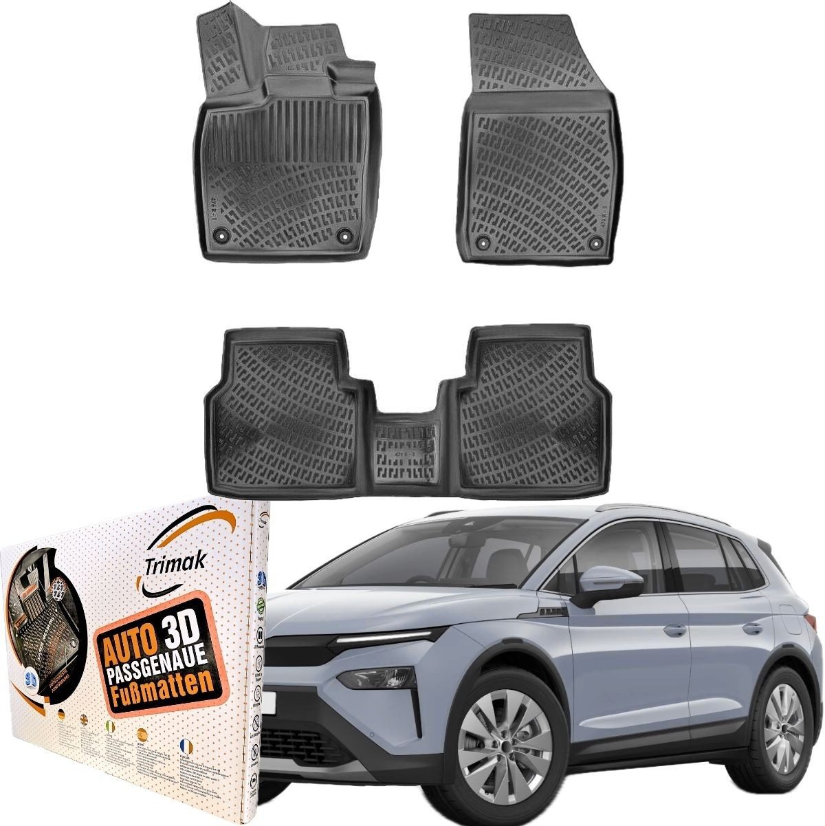 Trimak Passform-Fußmatten Kompatibel mit SKODA ELROQ ab 2025 3D Auto Gummimatten Fussmatten TPE, SKODA ELROQ ab 2025 Gummimatten Auto Allwetter Fussmatten TPE