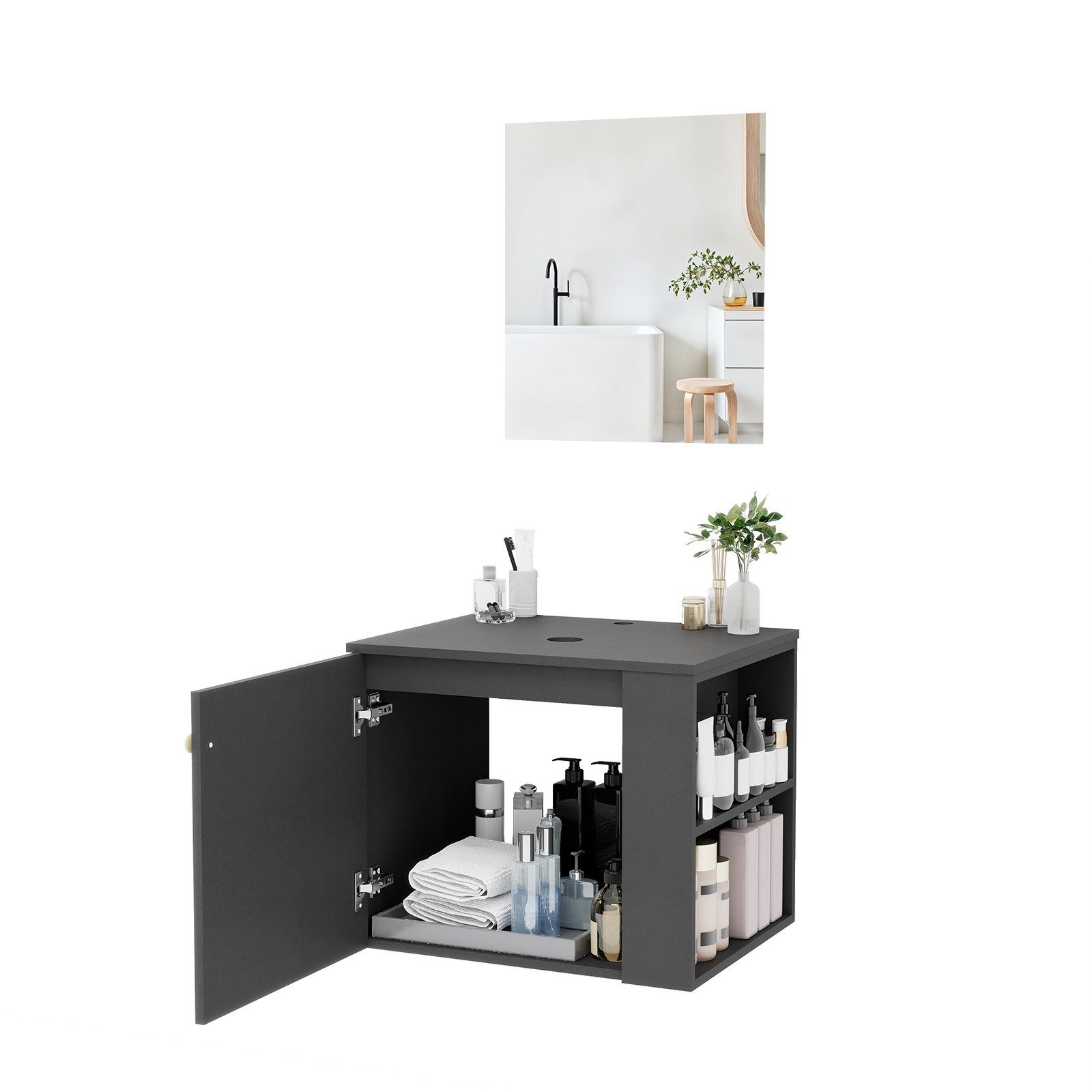 Puluomis Badezimmer-Set Badezimmerschrank mit Spiegel Waschbeckenunterschra günstig online kaufen