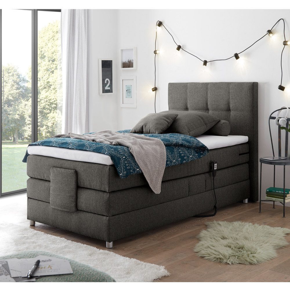 Lomadox Boxspringbett MANAUS-09, in Elephant grau, Härtegrad H2, 120x200cm, elektrisch verstellbar