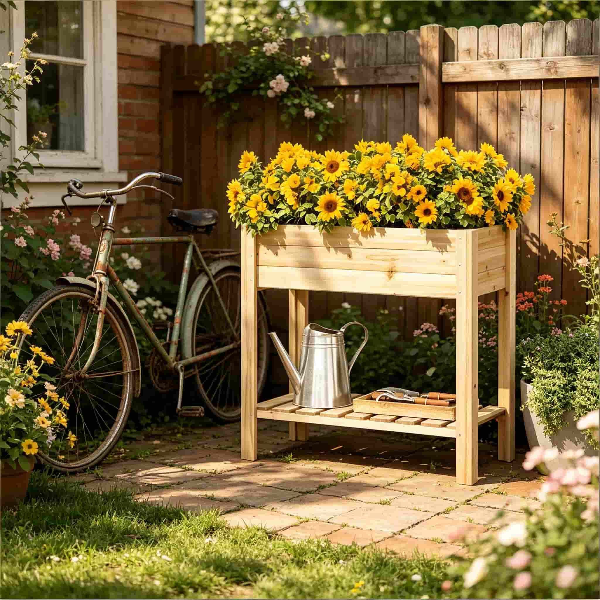 ANYSUN Hochbeet Kräuterbeet Pflanzkasten mit Ablageregal, wetterfestes Holz (Komplettes Pflanzkasten, Hochbeet mit Ablageregal), ergonomische Höhe, elegantes Design,Balkon,Terrasse & Garten