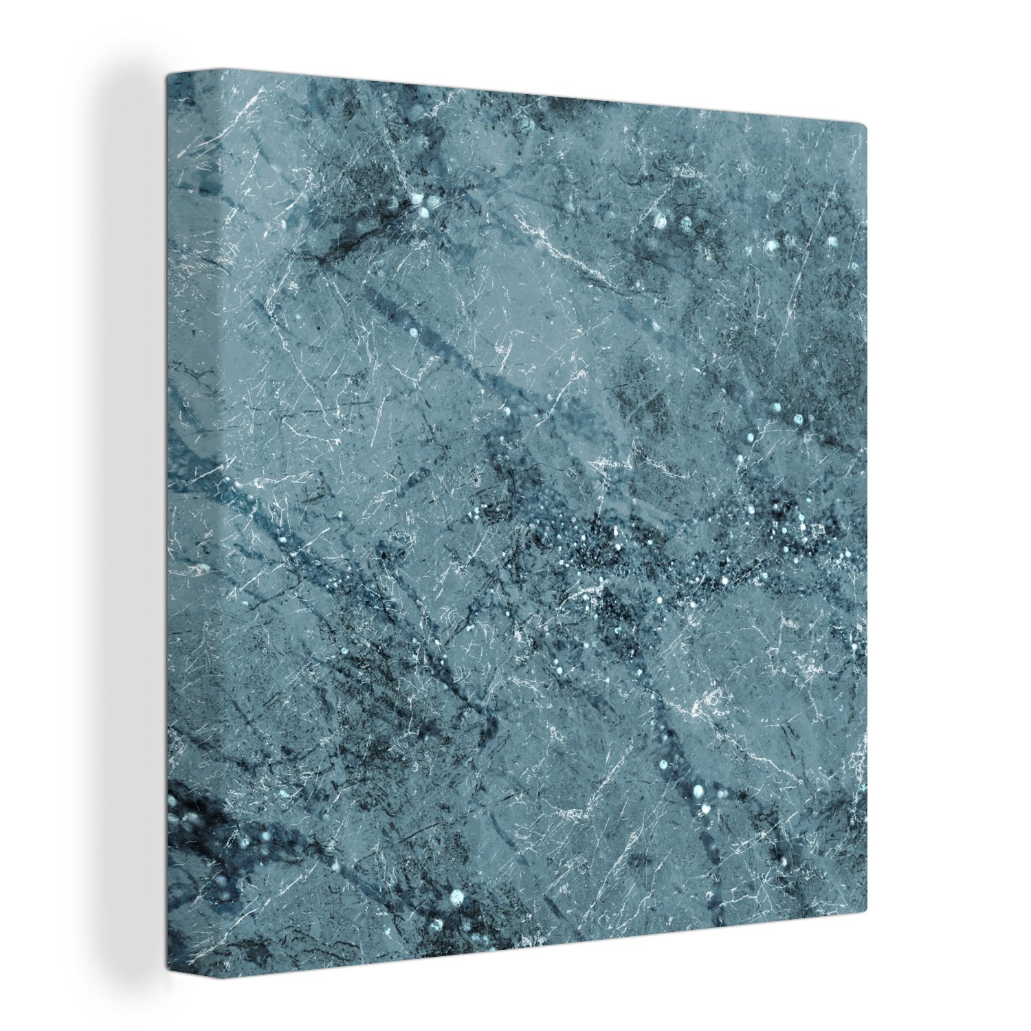 OneMillionCanvasses® Leinwandbild Marmor - Blau - Glitter, (1 St), Leinwand Bilder für Wohnzimmer Schlafzimmer
