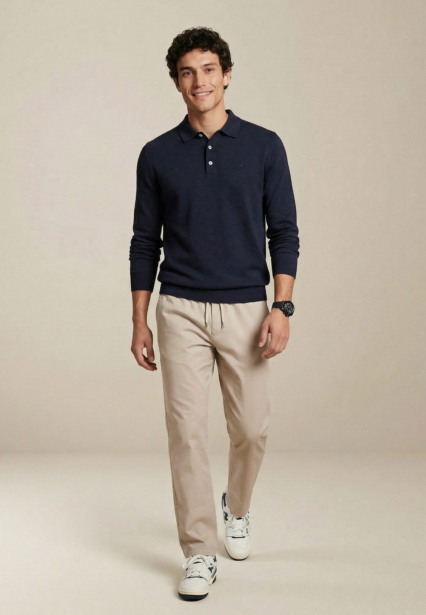 FYNCH-HATTON Strickpullover aus Baumwolle, mit Polokragen und kurzer Knopfleiste