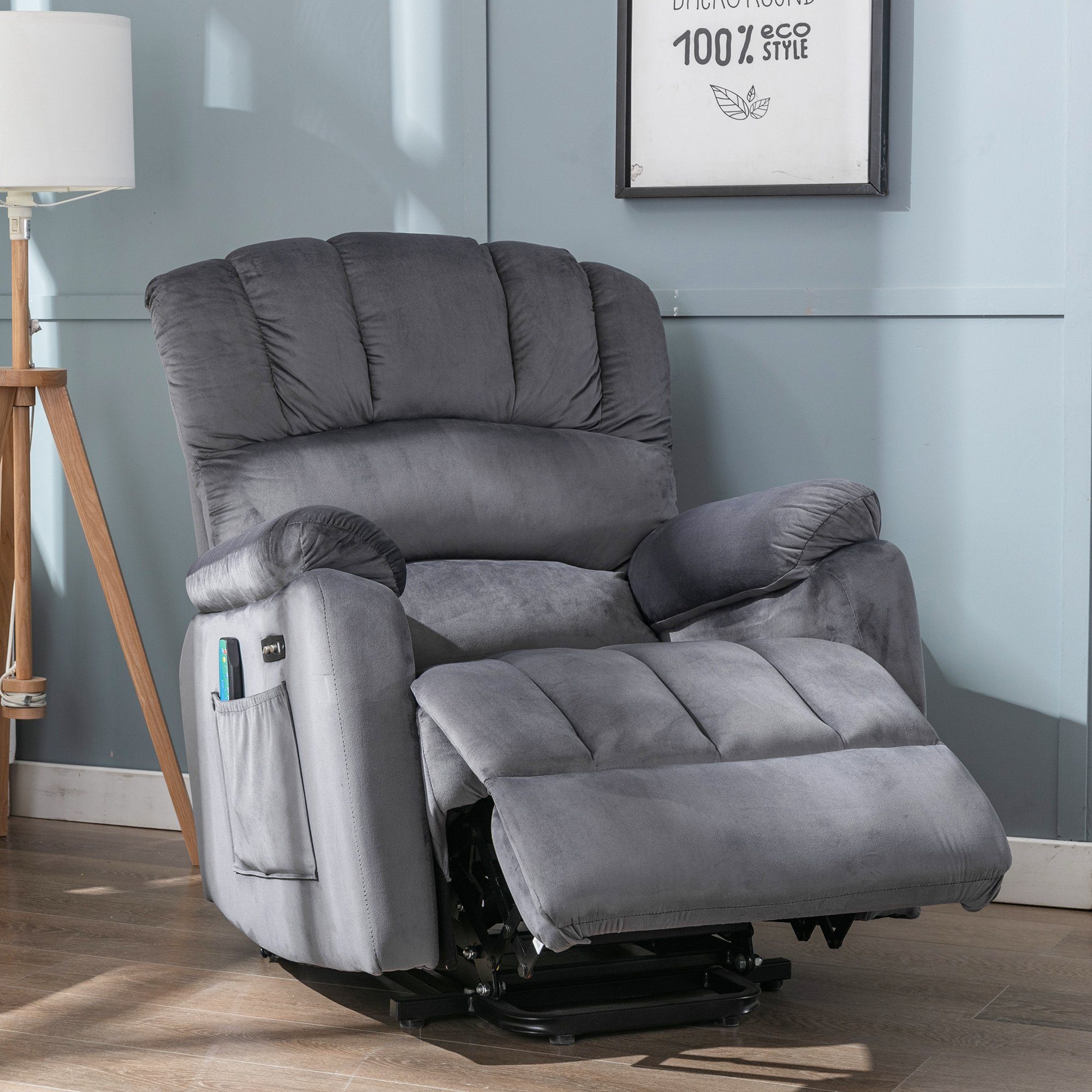 Ulife TV-Sessel Massagesessel Relaxsessel Relaxliege mit Vibration, Aufstehhilfe, USB-Verstellung und Wärmefunktion Grau